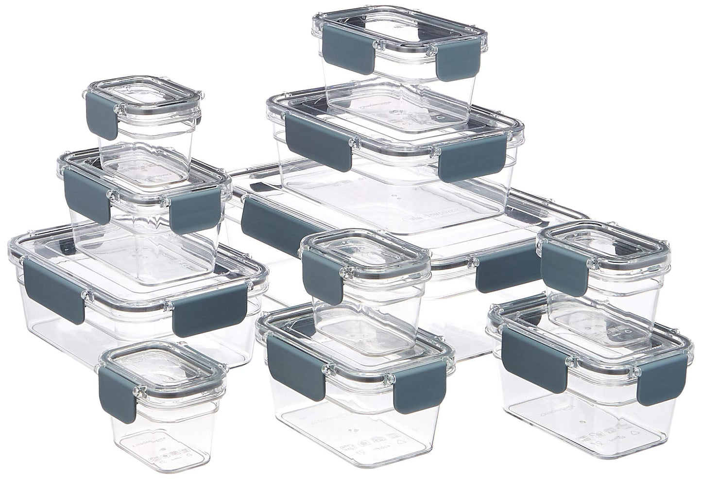 Amazon Basics Tritan Plastic Food Storage Containers - Tritan Plastic Locking, Air Tight, 22 Pieces, Clear