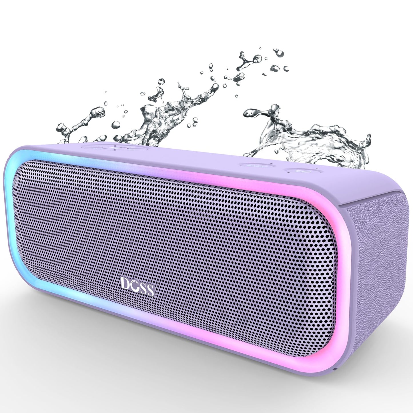 DOSS SoundBox Pro Bluetooth Speaker with 20W Stereo Sound, Active Extra Bass, IPX6 Waterproof, TWS Pairing, Multi-Colors Lights, 20H Playtime, Portable for Beach, Outdoor-Purple