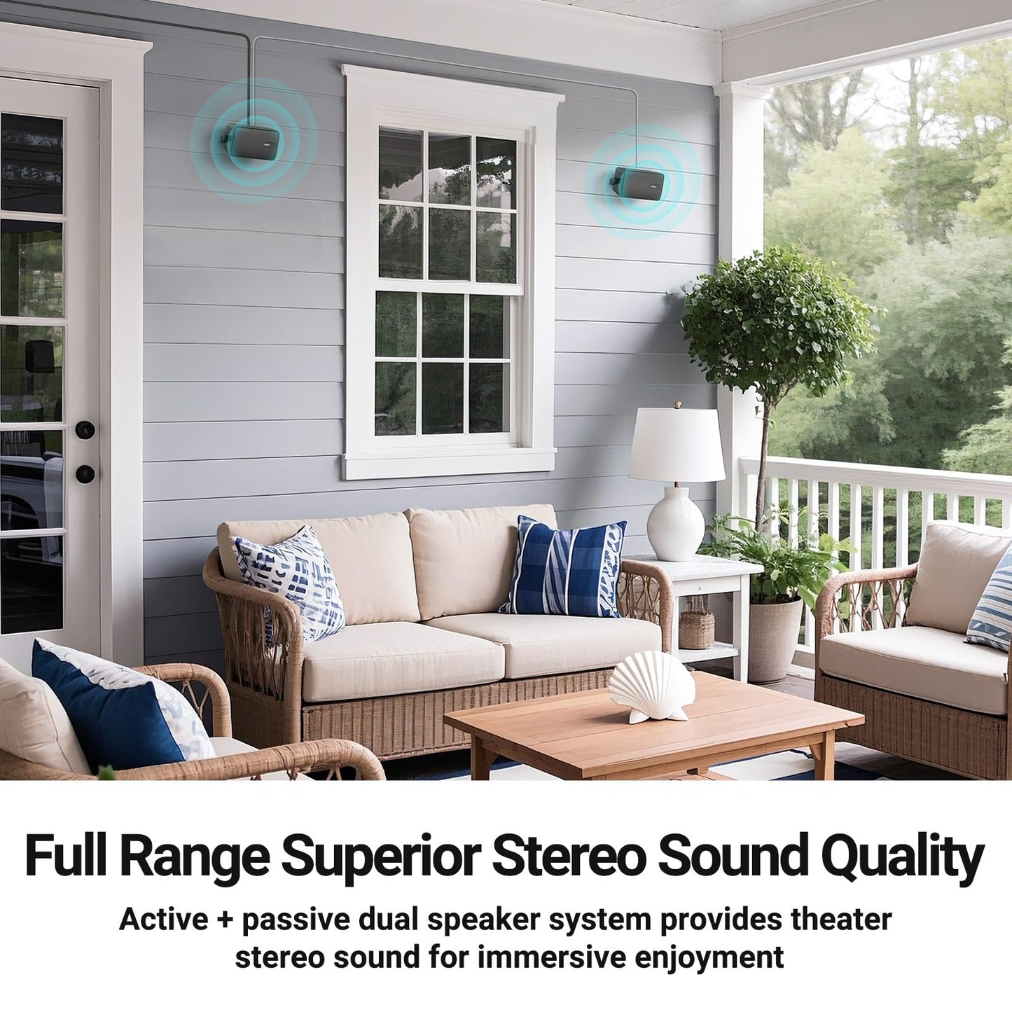 Inwa Outdoor Bluetooth Speakers, Active Passive Wall Mount Speaker, Waterproof Wireless Indoor/Outdoor Stereo Sound System w/Aux in, Suitable for Patio/Porch/Gazebo/Garage(MZ-650, Pair)