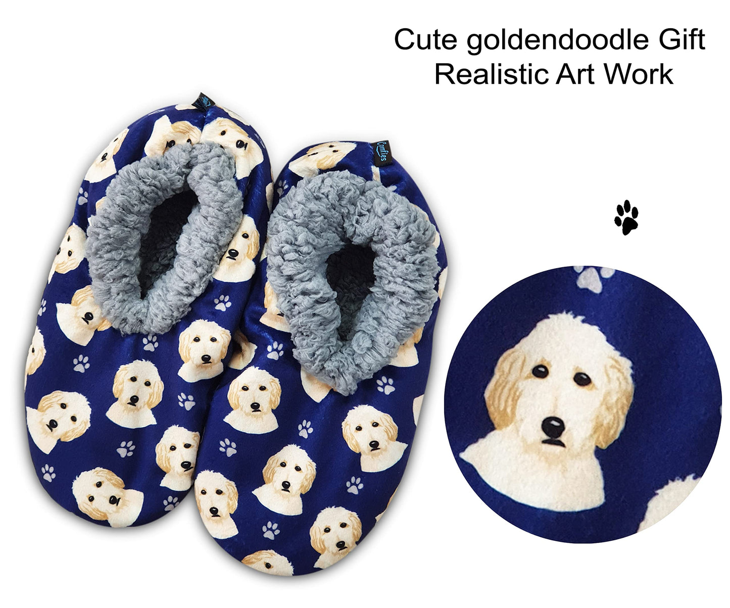 Goldendoodle Super Soft Slippers - E&S Pets - Goldendoodle Gifts - Cozy House Slippers - Non Skid Bottom - One Size Fits Most - Sherpa slipper - Pet Lover Gifts For Men And Women