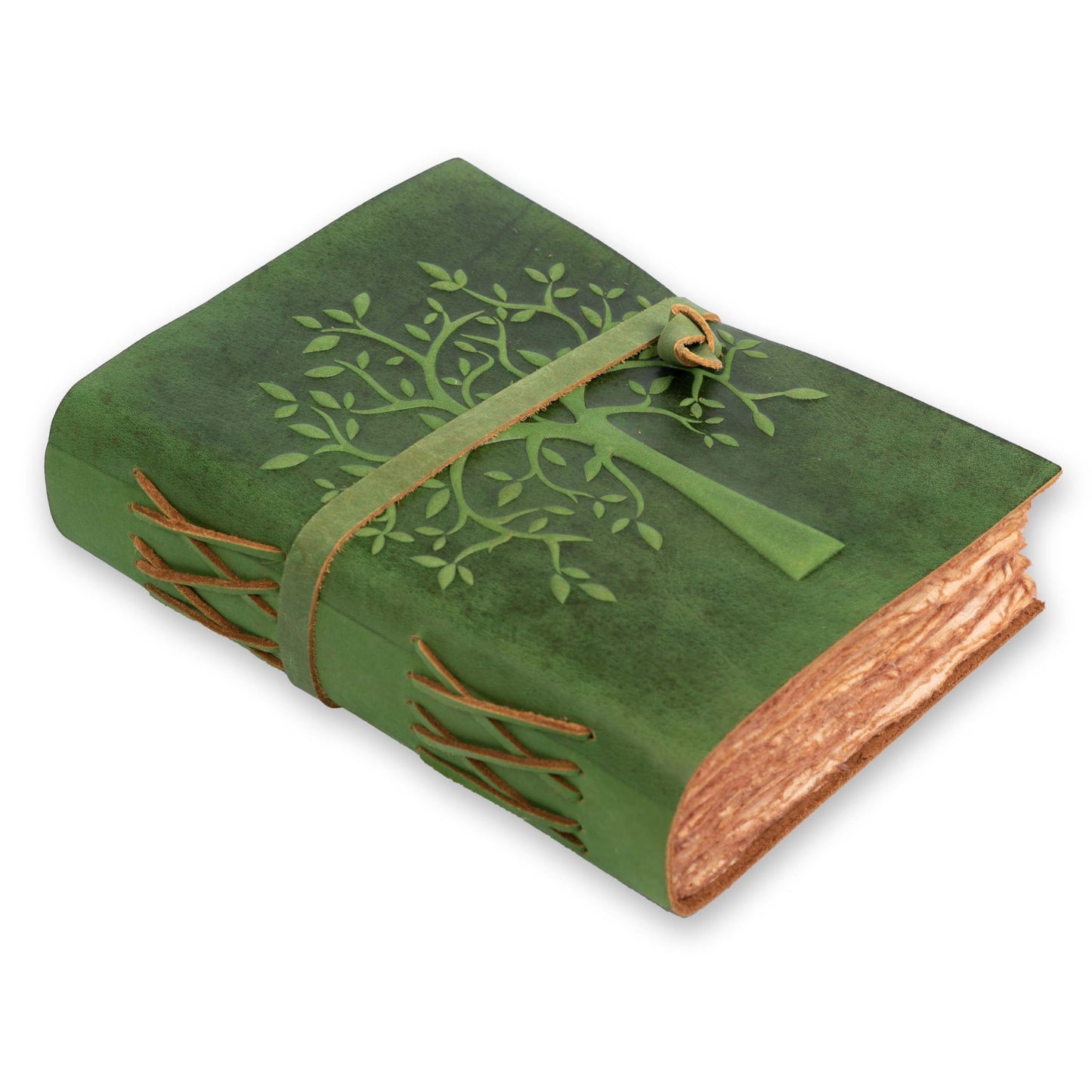 LEATHER VILLAGE Tree of Life Journal - 6 X 4 (A6) inches - Rustic Brown - 200 Antique Deckle Edge Handmade Paper – Book of Shadows - Vintage Leather Bound Journal for Women & Men