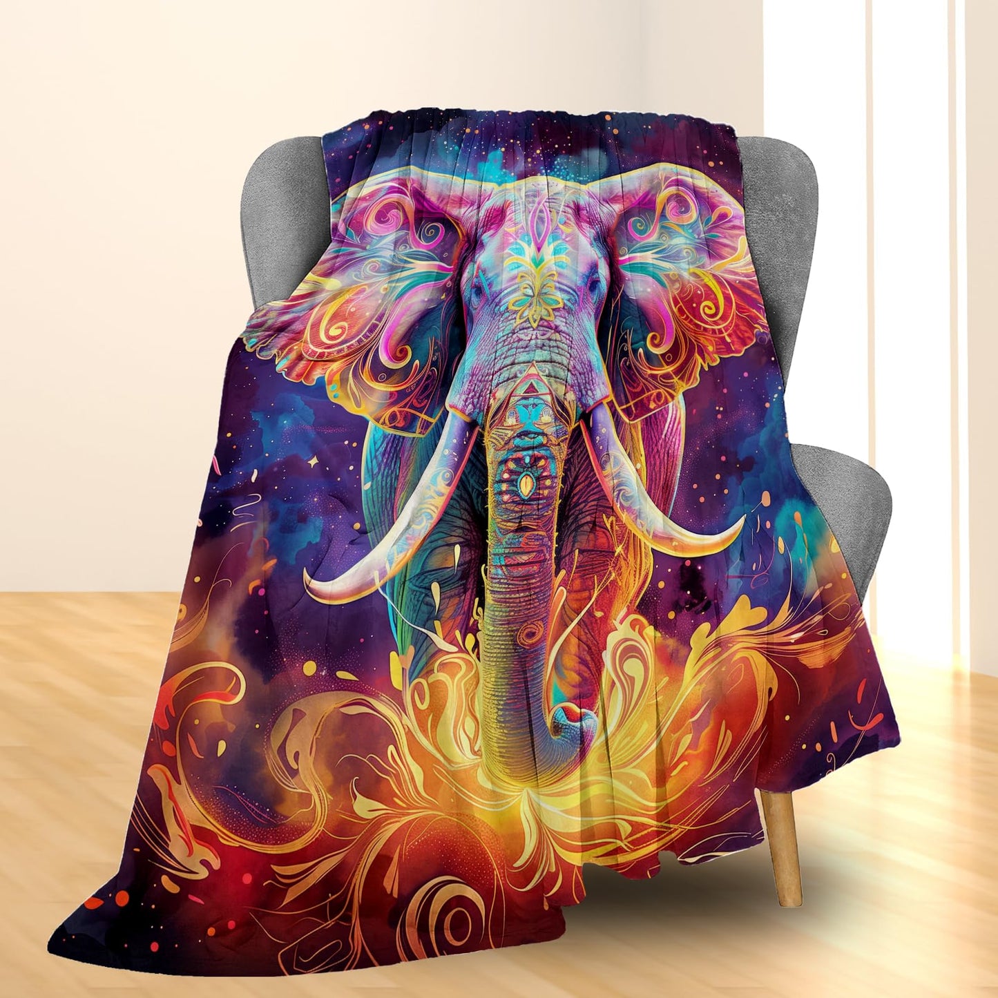 Ti Caldi Beautiful Elephant Blanket - Soft, Lightweight Flannel, Fuzzy and Fluffy Throw Blankets, Perfect for Couch, Bed, Travel, Outdoor - Cozy Home Decor, for Adults Kids Women Girls 60×50 in