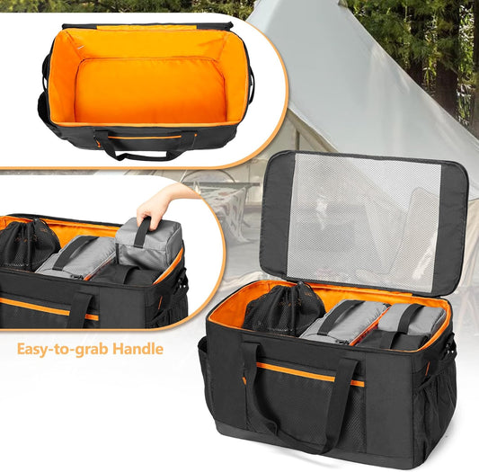 Camping Gear Organizer, 3 Pcs Camping Packing Cubes and 1 Pcs Mesh Pocket with Carrying Bag for Kitchen Supplies, 5-in-one Tactical Travel Storage with Transparent Window for Car Trunk Patented Design