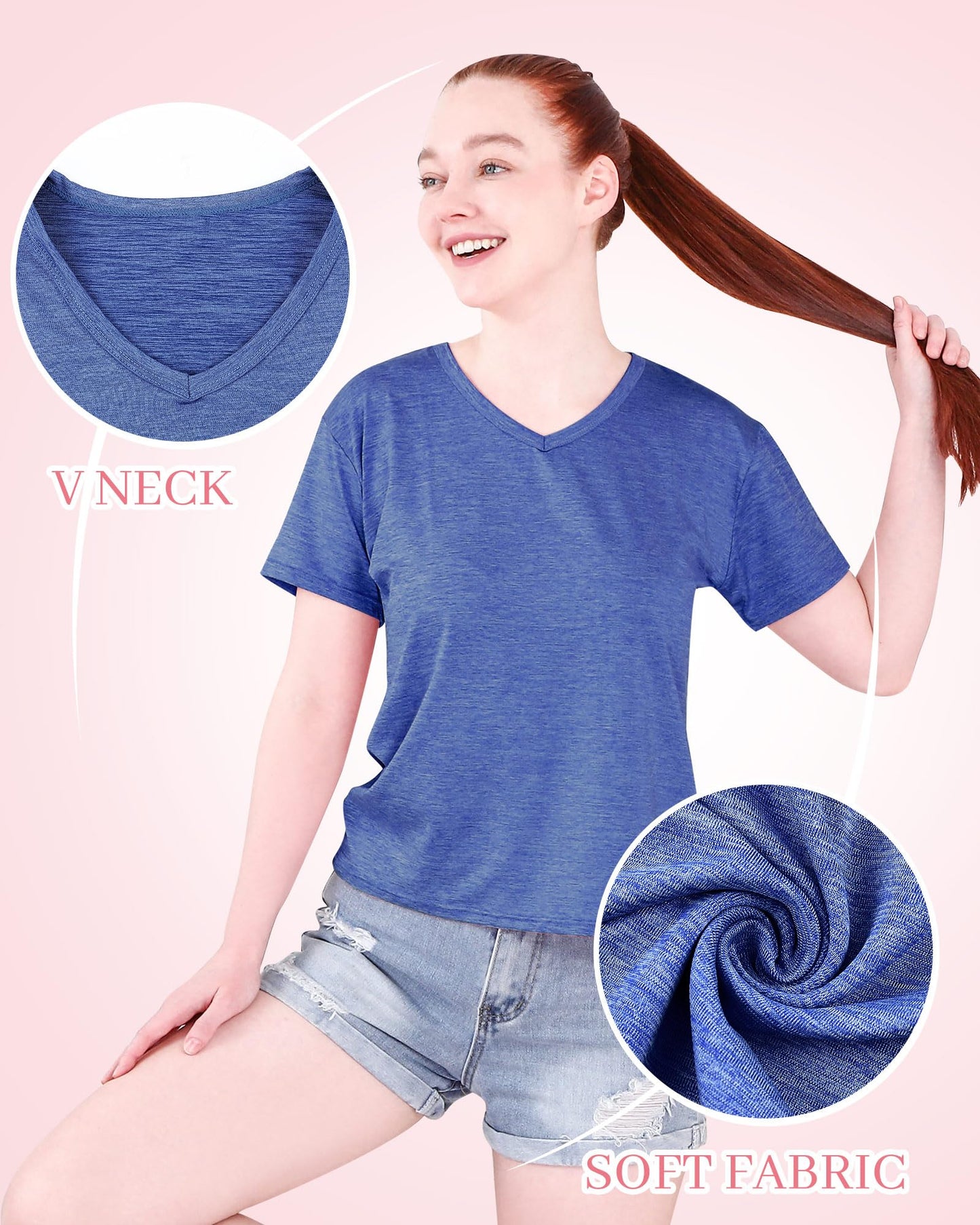 Taiyin 10Pcs Women's Dry Fit T Shirts V Neck Short Sleeve Lightweight Shirts Tee for Workout Athletic Yoga Gym Hiking Running (Dark Colors,XL)