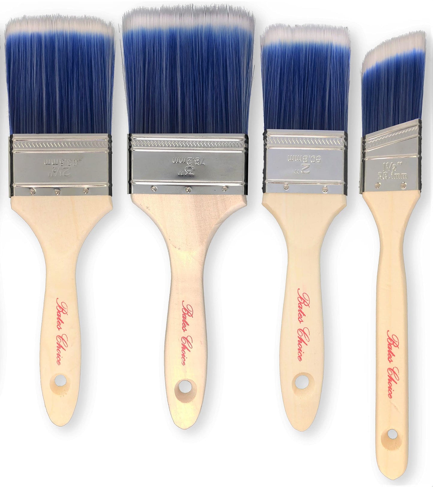 Bates 4 Pack Wood Handle Professional Wall Paint Brush Set - Trim & Sash Brushes