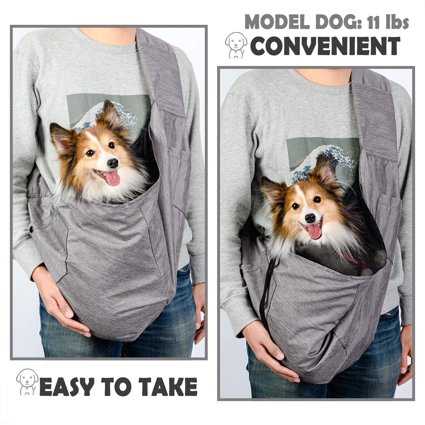 ARELLA Dog Sling Carrier for Small and Medium Dogs 10-17 lbs with Comfortable Adjustable Padded Shoulder Breathable Mesh for Travel Hands Free Daily Walk Outdoor Activities PDS08G