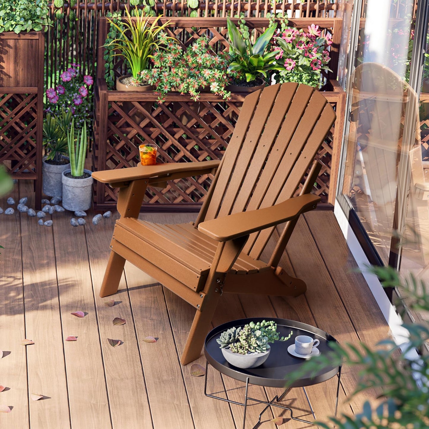 FUNBERRY Folding Adirondack Chairs Set of 2 with Adjustable Backrest, HDPE All Weather Fire Pit Chairs with Cup Holder