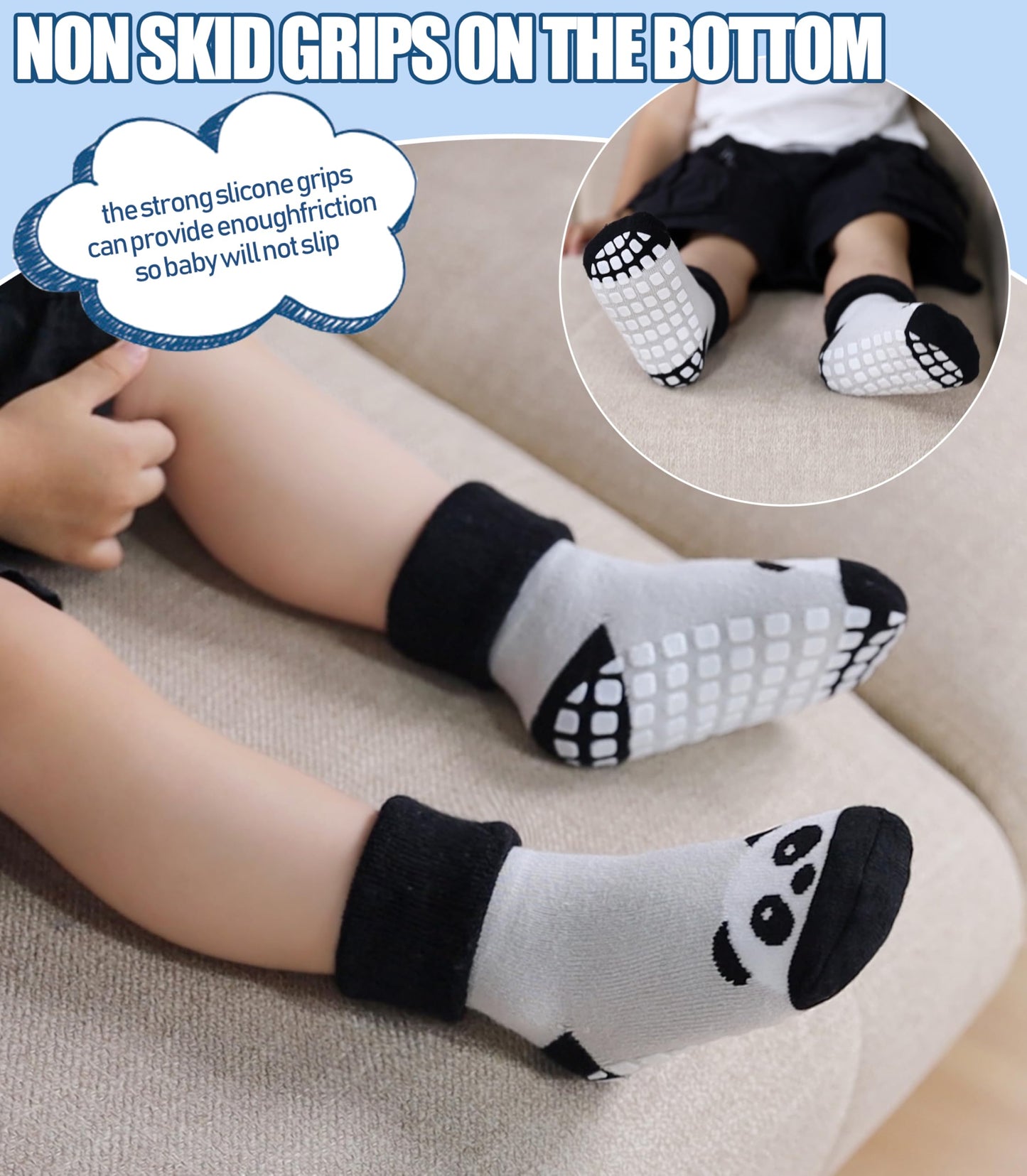 NOCIN COLOR Baby Grips Toddler Thick Cotton Thermal Socks - Non Slip Warm Cute Animal Kits (6 Pairs, 1-3 Years)