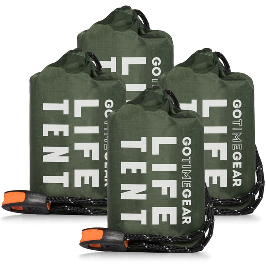 Go Time Gear Survival Life Tent • 2 Person Mylar Emergency Shelter Tube Tent + Paracord • All-Weather Protection for Camping, Hiking, & Survival Kits • Includes Emergency Whistle