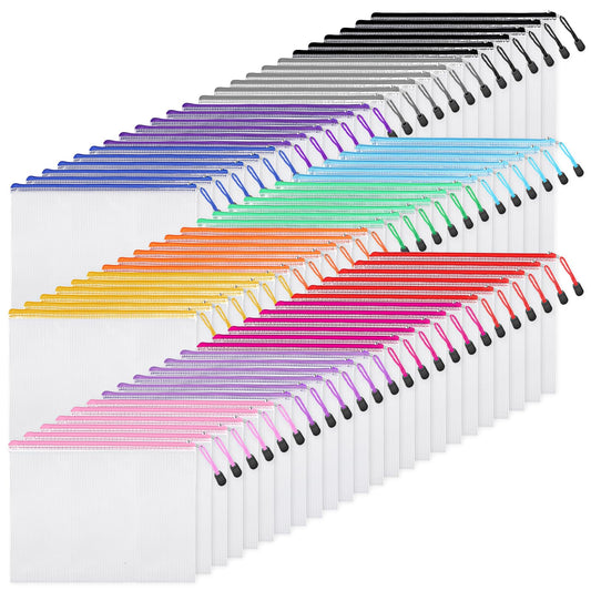 EOOUT 24pcs Mesh Zipper Pouch Bags, A4 Zipper Bags for Organizing Storage, Waterproof Zipper Pouches, Letter Size, File Bags for School, Toys, Puzzle, Board Games and Office Supplies