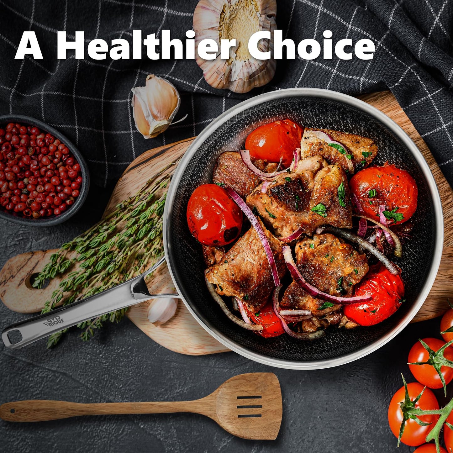 OATOFP Non Stick Frying Pans with lid, 12 inch Hybrid Frying Pans Nonstick,non stick Stainless Steel Skillets, Dishwasher and Oven-Safe Chef Pan, Induction Compatible Cooking Pan, PFOA Free Cookware