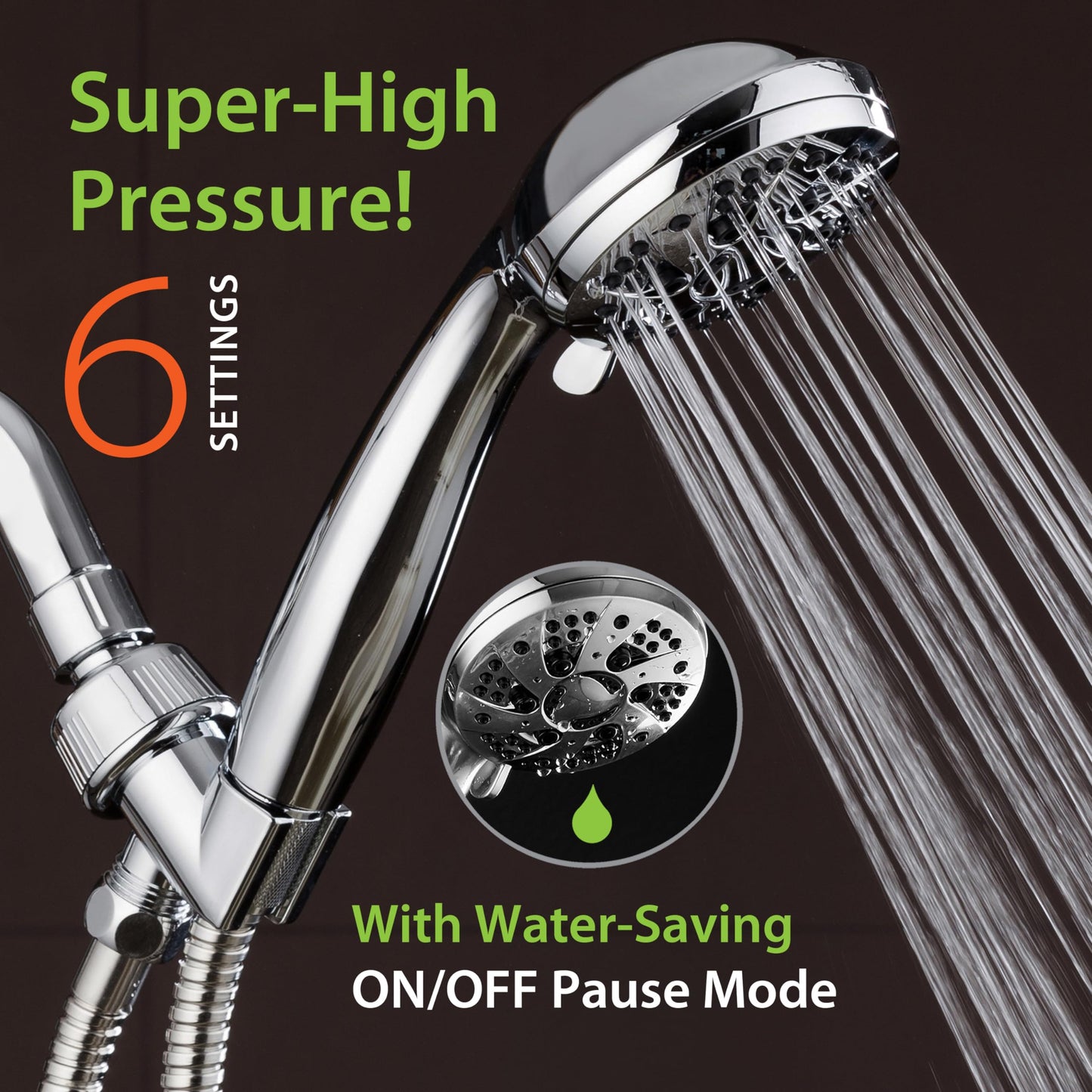 AquaDance For California High Pressure 6-Setting 3.5" Chrome Face Handheld Shower with Hose for Ultimate Shower Experience! Officially Tested to Meet Strict US Quality & Performance Standards!