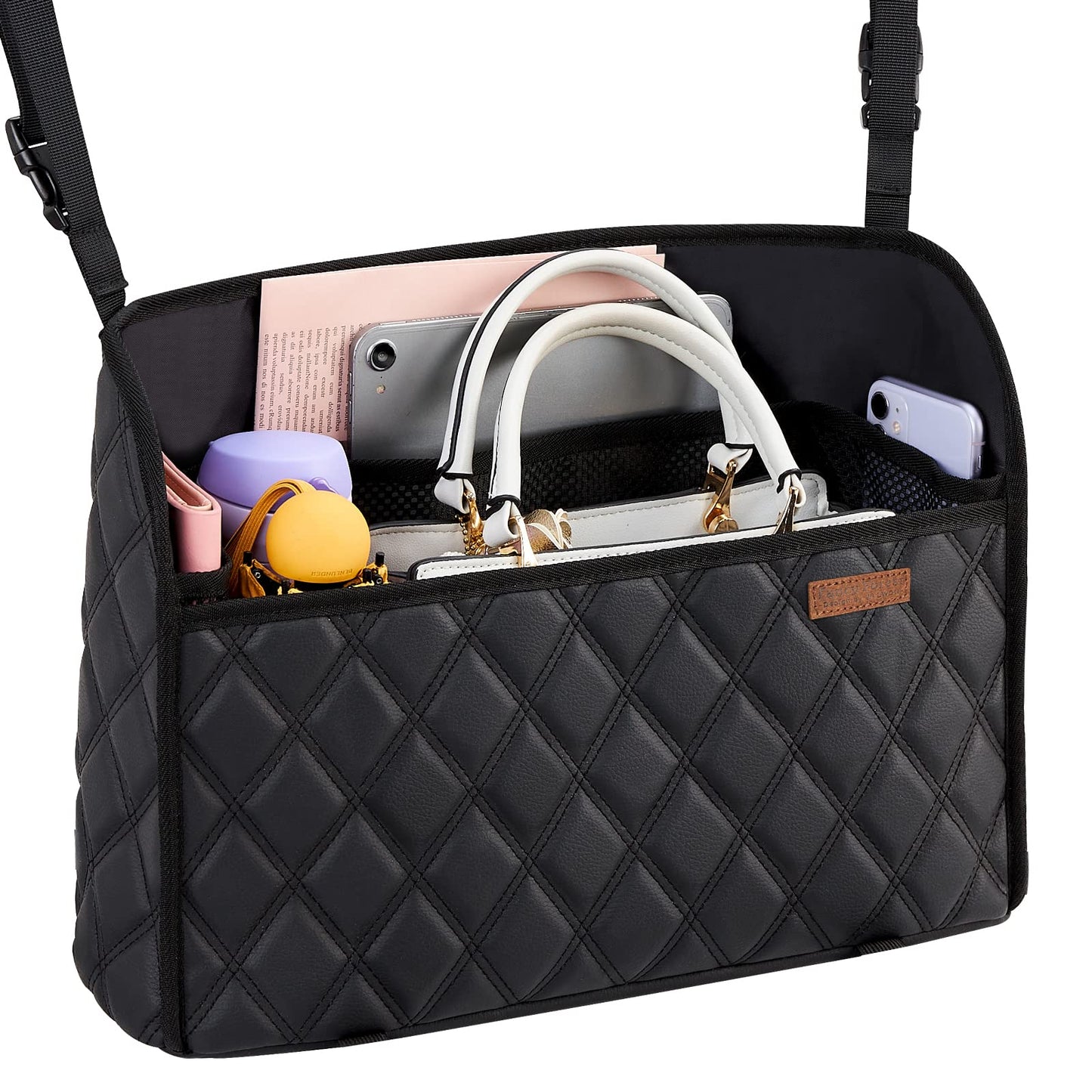 WLLWOO Car Net Pocket Handbag Holder Between Seats Back Storage Organizer Purse Holder for Console Front Seat Storage Barrier