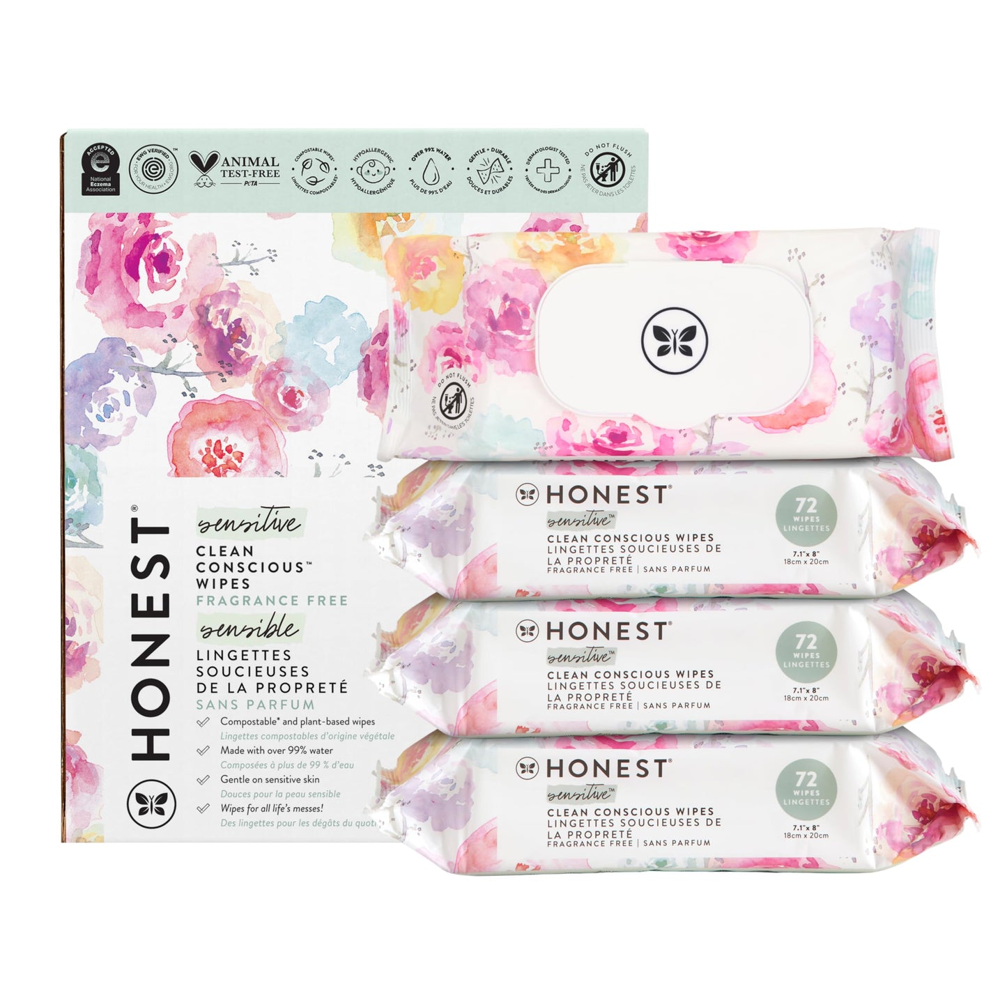 The Honest Company Clean Conscious Multi-Use Wipes | Hypoallergenic + Unscented for Sensitive Skin | Over 99% Water, Compostable, Plant Based, Baby Wipes | Geo Mood, 288 Count