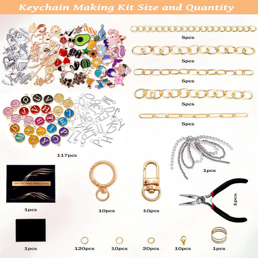 Wurosi 325Pcs Keychain Making Kit, Including 20 Keychain Clips 25 Extender Chain 118 Charms Jewelry Plier, Bag Charm Kit, Keychains Making Supplies for DIY Crafting and Jewelry Making