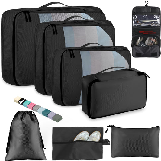 8 Set Packing Cubes for Travel Women Men Kids, Mesh Suitcase Organizer Bags Set for Luggage, 4 Sizes Extra Large, Large, Medium, Small, Travel Camping Essentials Accessories, Lake Blue