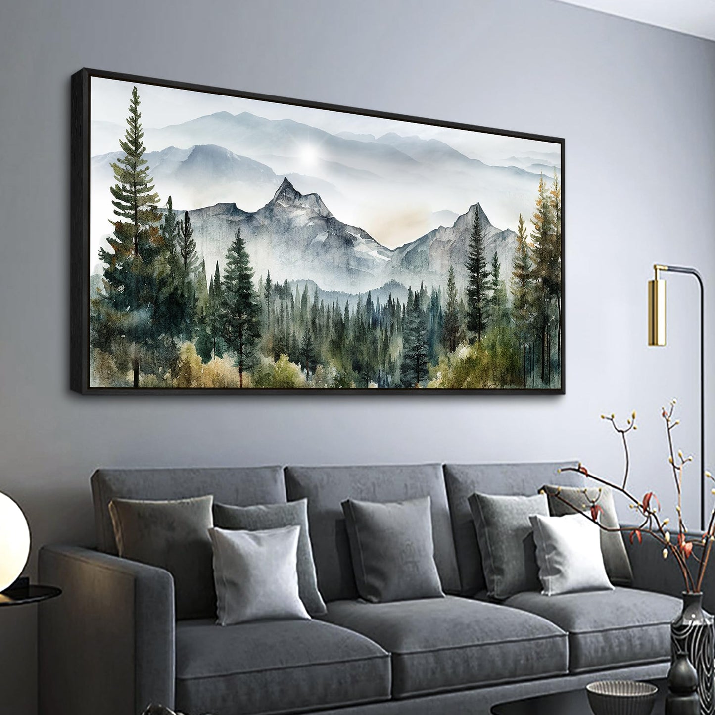 Wapluam Abstract Mountain Landscape Wall Painting Black Framed Canvas Wall Art For Living Room Bedroom Large Wall Decor Modern Home Decor Office Wall Decorations Pictures Ready To Hang ArtWorks