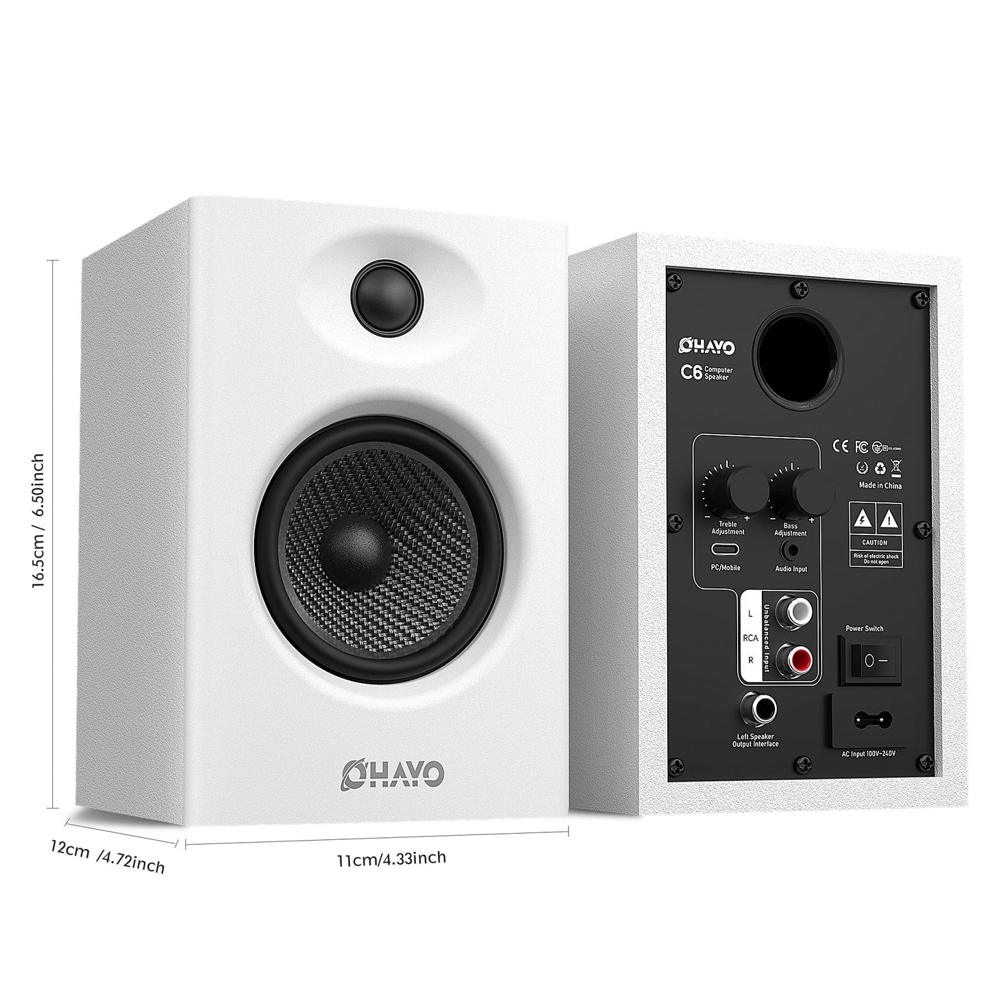 OHAYO 60W Computer Speakers for Gaming and Music, Active Bluetooth 5.3, Stereo 2.0 Speakers for Desktop PC Monitor or Laptop, Surround Sound Speaker, 3.5 mm Aux RCA Input, USB-Powered, 1 Pair, White