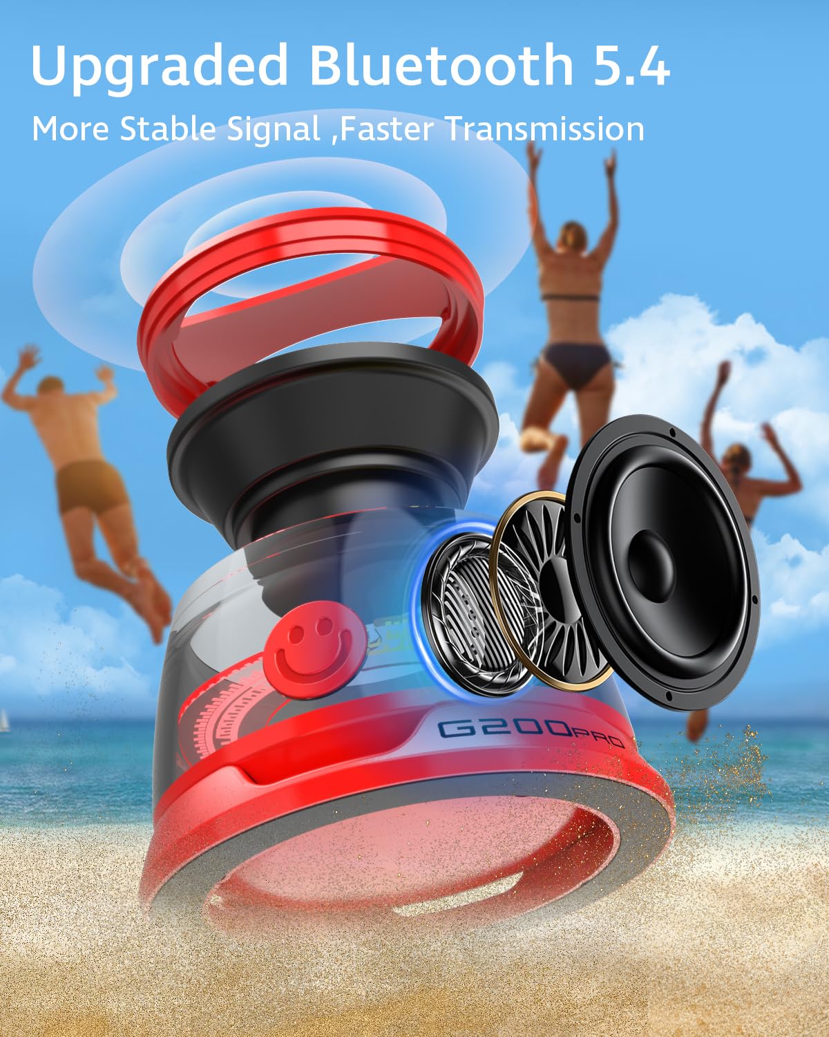 Portable Bluetooth Speakers Wireless,Shower Speaker Waterproof IPX7 G200 Pro with Upgraded Bluetooth 5.4, Magnetic Phone Stand, Mini Outdoor Speaker with RGB Light for Home/Travel/Bathroom-Red