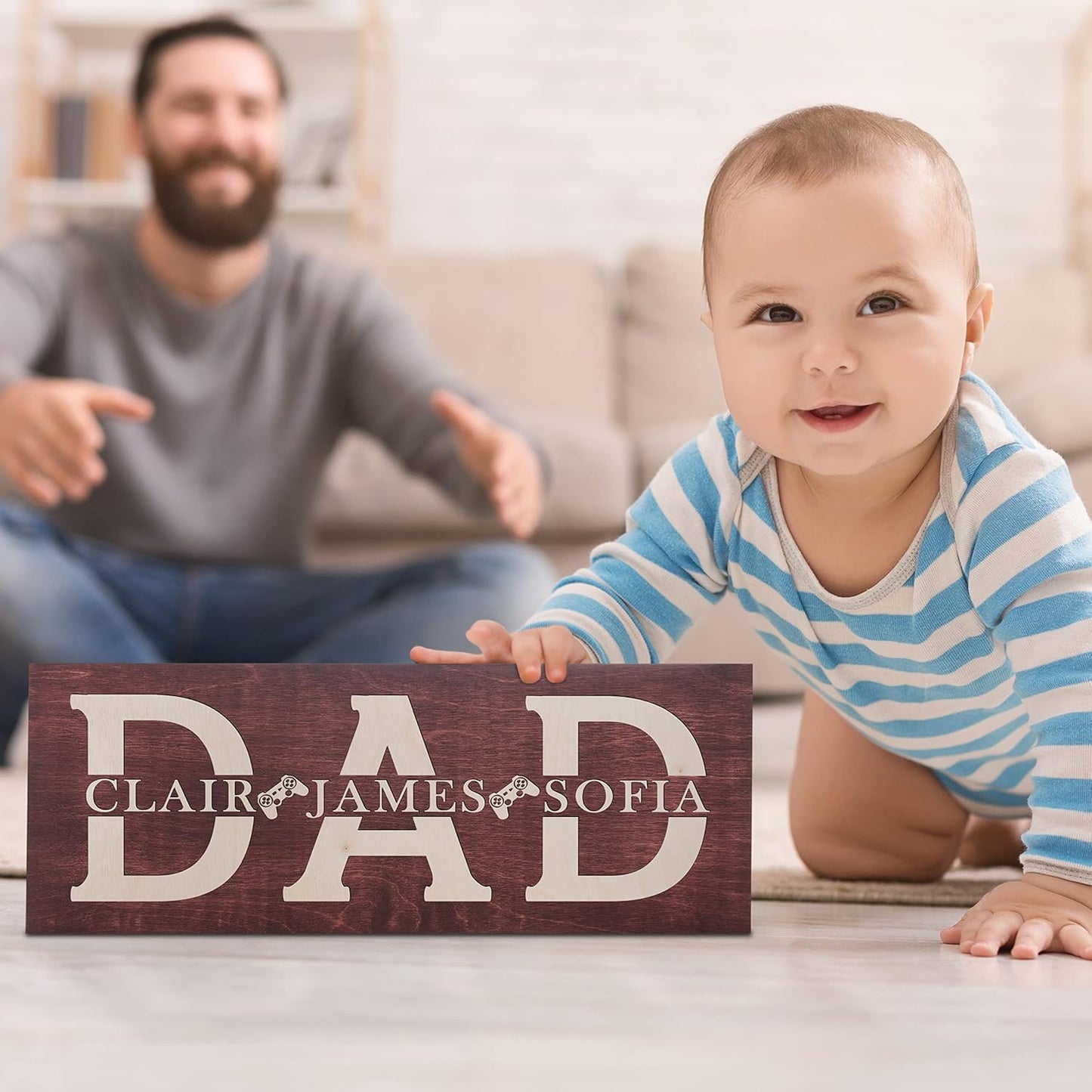 Fathers Day 2025 Gift, Dad Sign with Kids Names - 2 Sizes - 4 Wood Colors - 5 Fonts - 7 Icons - Personalized Gift for Dad from Daughter, Son