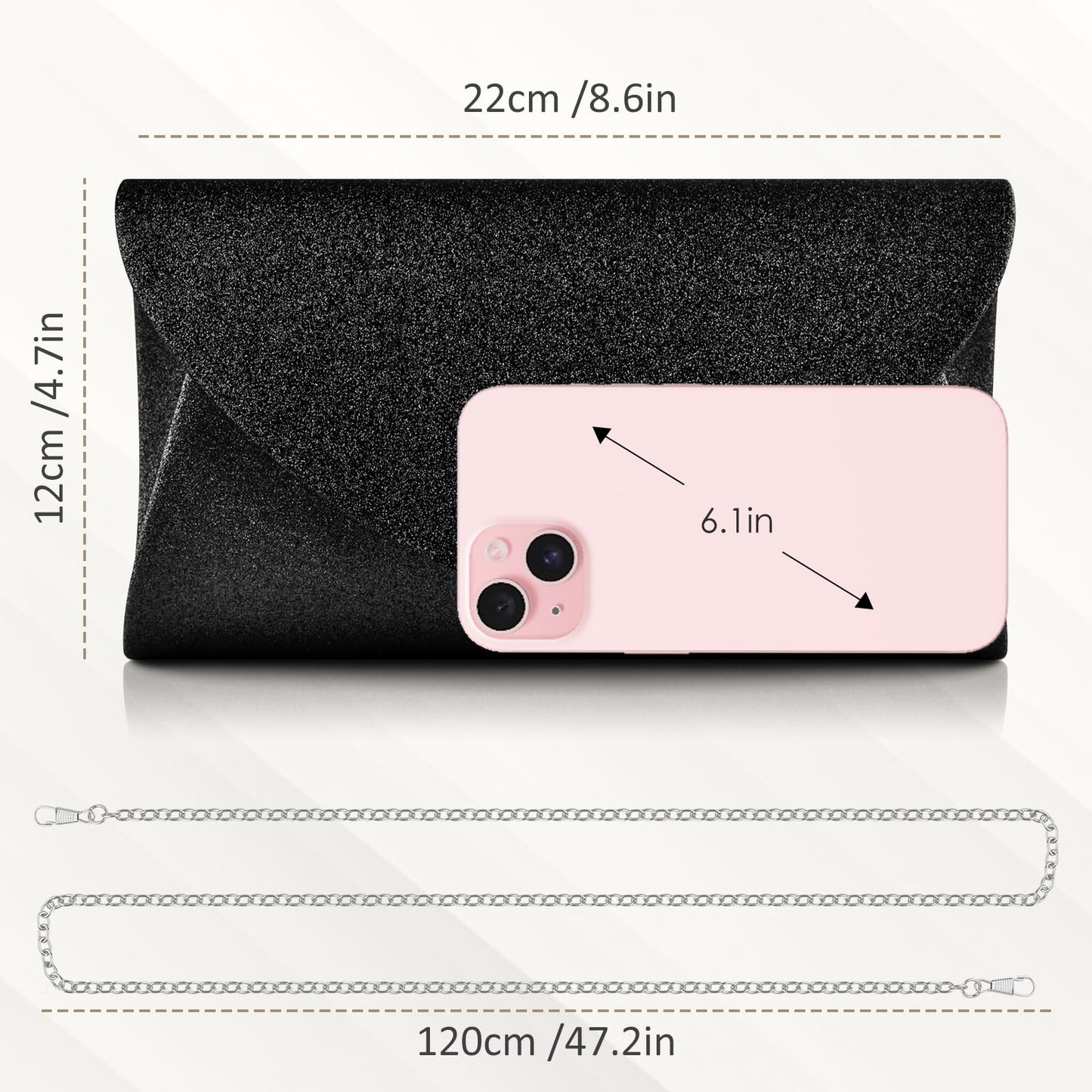 PACETAP Women's Evening Bag Clutch Purse, Glitter Party Wedding Handbag with Chain for Women Formal Wedding Party Cocktail Prom Dinner(Black)