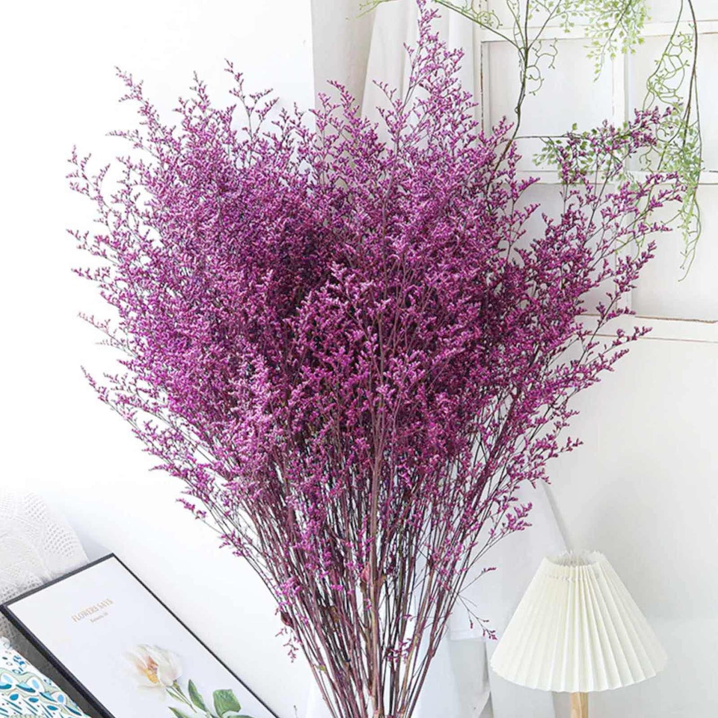 Dried Flowers Bouquet, Dry Caspia Flower Bundle, Floral Lavender, Babys Breath Artificial Flowers Arrangements for Wedding Decor, Door Wreath, Home Party Table Vase Decoration (Natural, 17'')