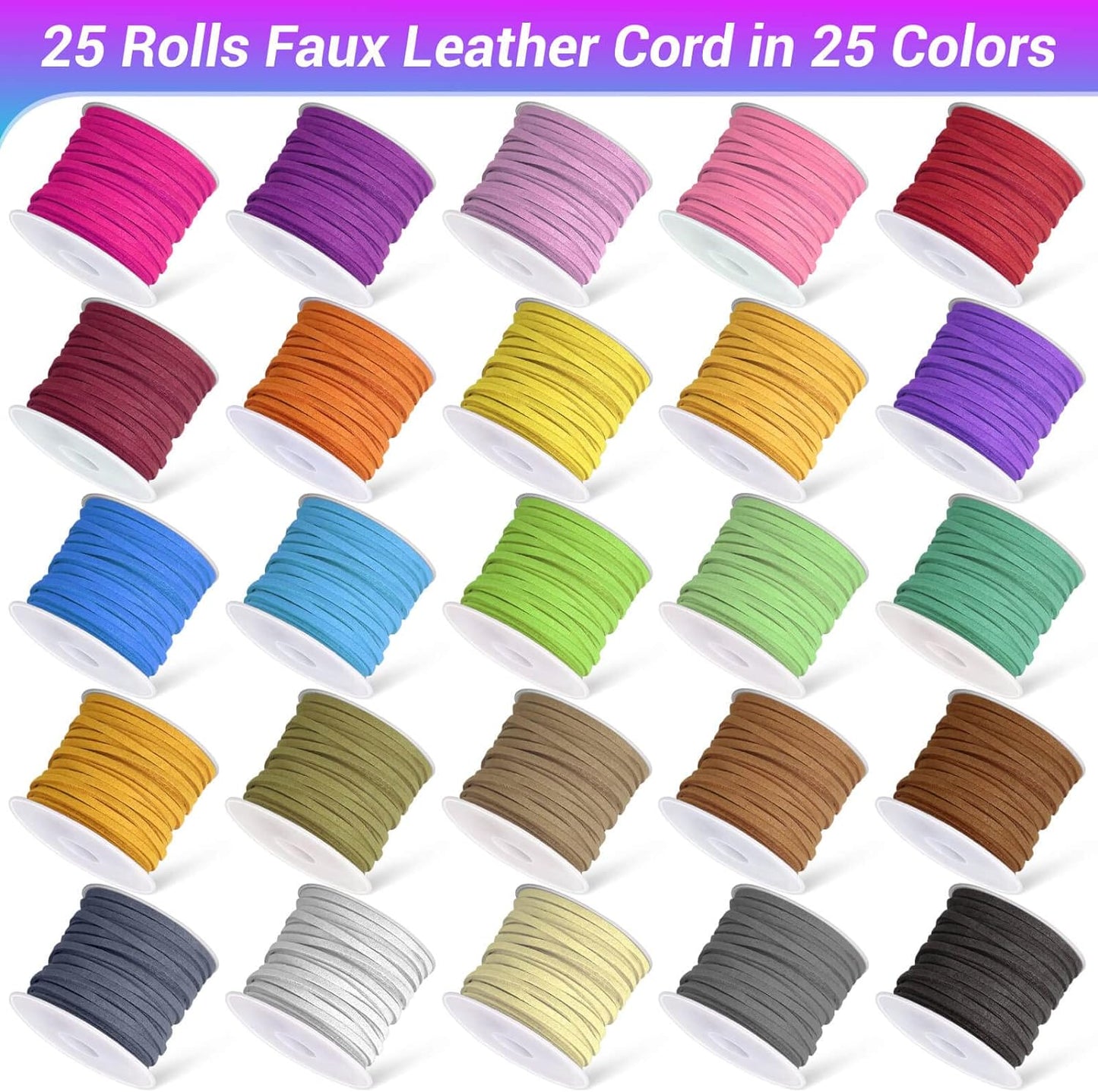 Cridoz Faux Suede Leather Cord, 25 Rolls Flat for Jewelry Making, Leather Strips & Laces for Dream Catcher Supplies DIY Crafts, Thread Velvet String for Necklace, Bracelet, Beading