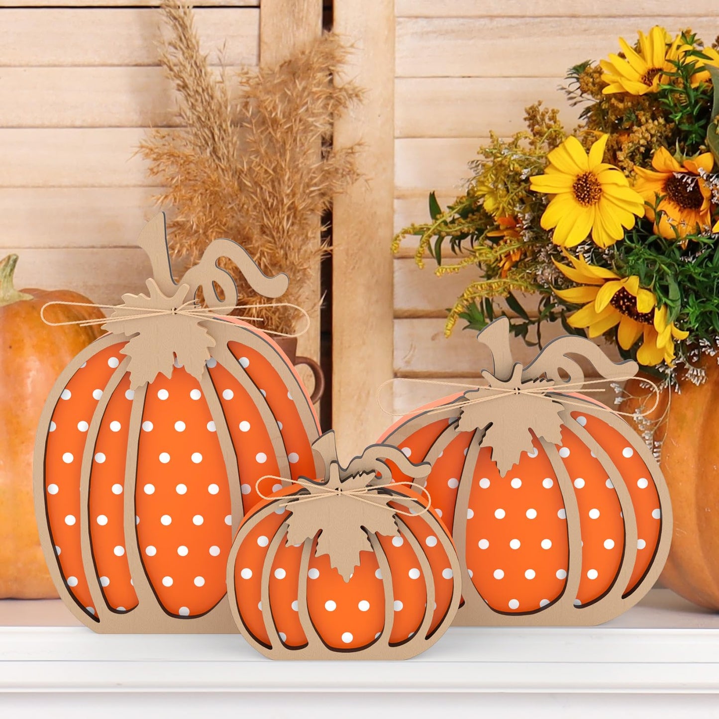 OLANRUN Fall Decorations for Home - 3 Pcs Wooden Fall Pumpkin Decor, Autumn Thanksgiving Decorations for Table Tiered Tray Shelf Fireplace Mantel Bathroom Office Desk Coffee Bar