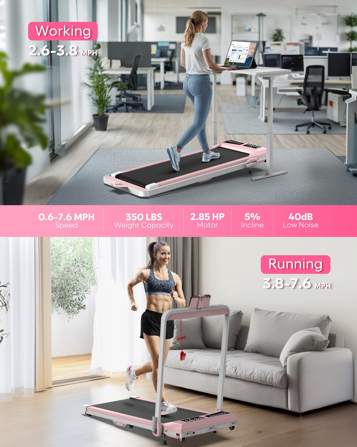 WELLFIT Foldable Treadmill with Incline, 350 LBS Capacity Walking Pad with Handle Bar, Portable Walking Pad Treadmills for Home, Under Desk Treadmill with App & Remote Control, Wide Belt, LED Display