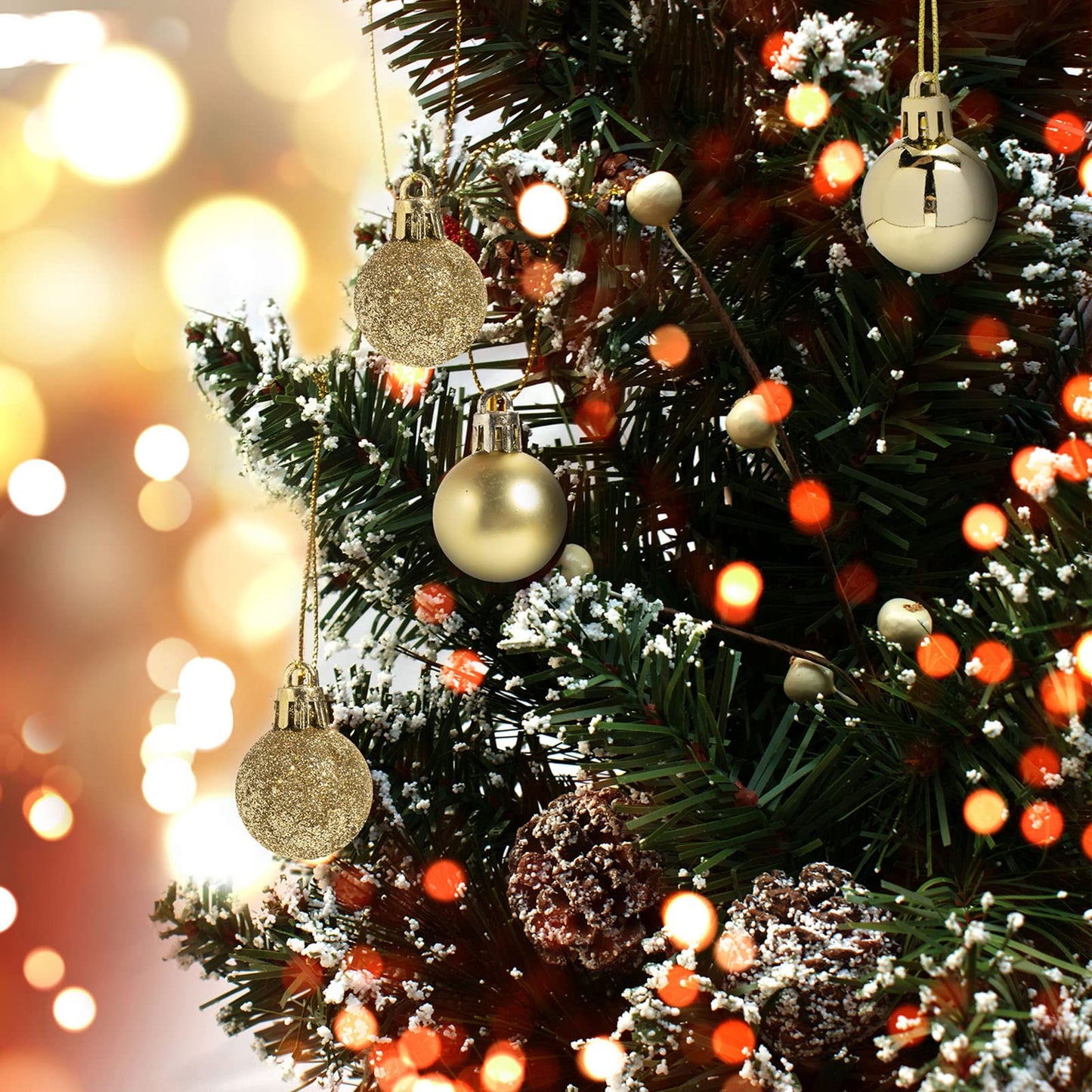 GOOTRADES Set of 24 Mini Shatterproof Christmas Balls Tree Ornaments Party Decoration, 3cm/1.1'' (Gold)