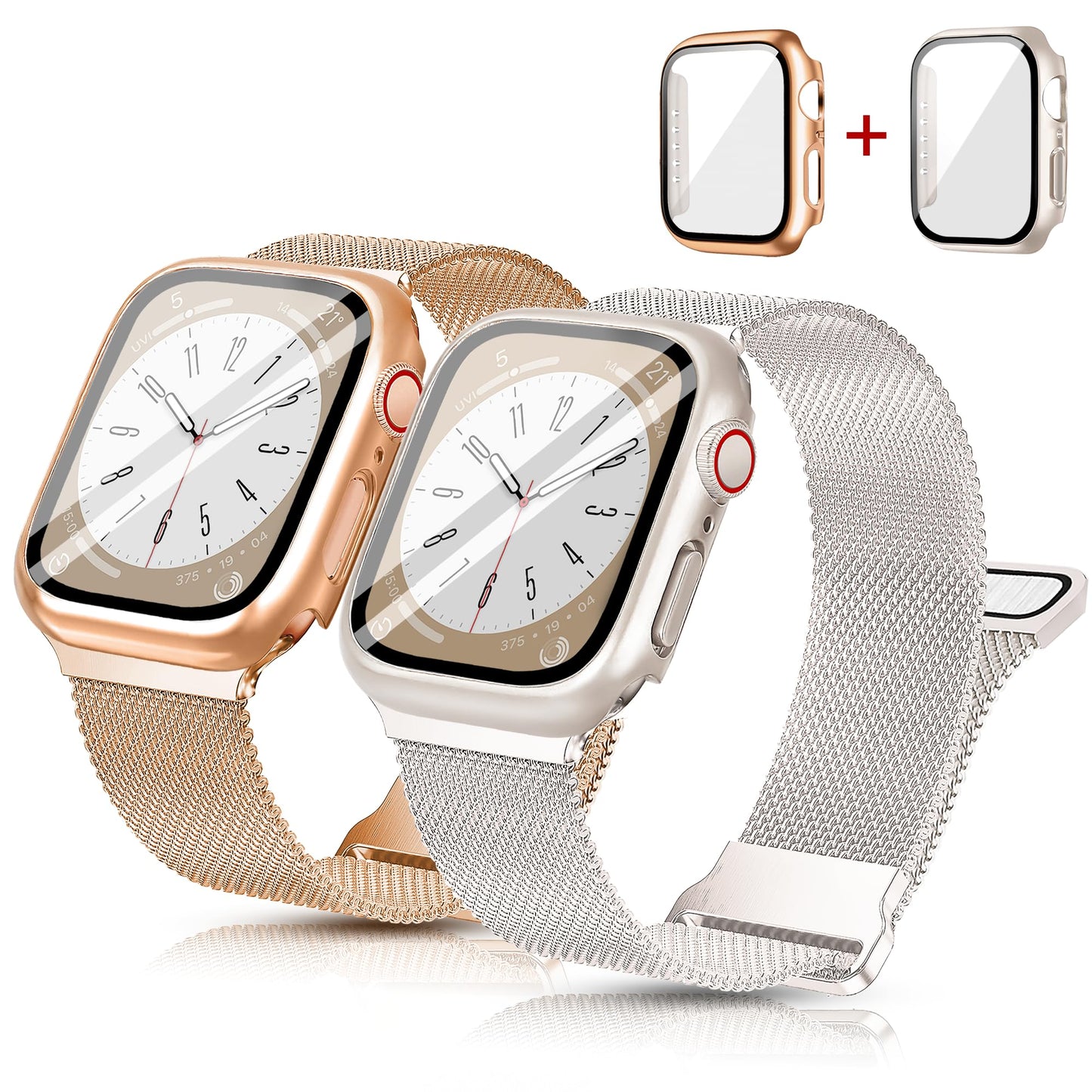 Mazuboho 2 Pack Metal Magnetic Bands Compatible with Apple Watch Bands for Women with 45mm Case, Stainless Steel Milanese Mesh Loop iWatch Bands for Apple Watch Band Series 9/8/7 45mm Women Men