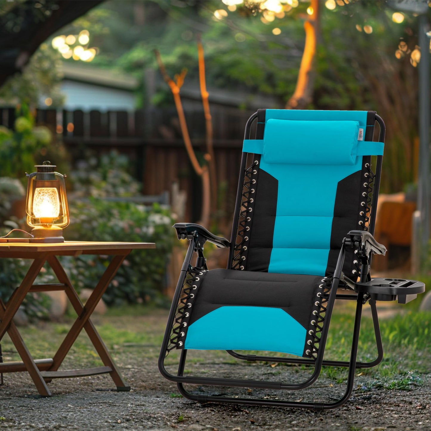 MAISON ARTS Oversized XXL Padded Zero Gravity Chair, Lawn Outdoor Lounge Chairs Set of 2, Foldable Recliners 28" Wide Seat Anti-Gravity for Patio Camping Poolside Yard, Support 400lbs, Aqua