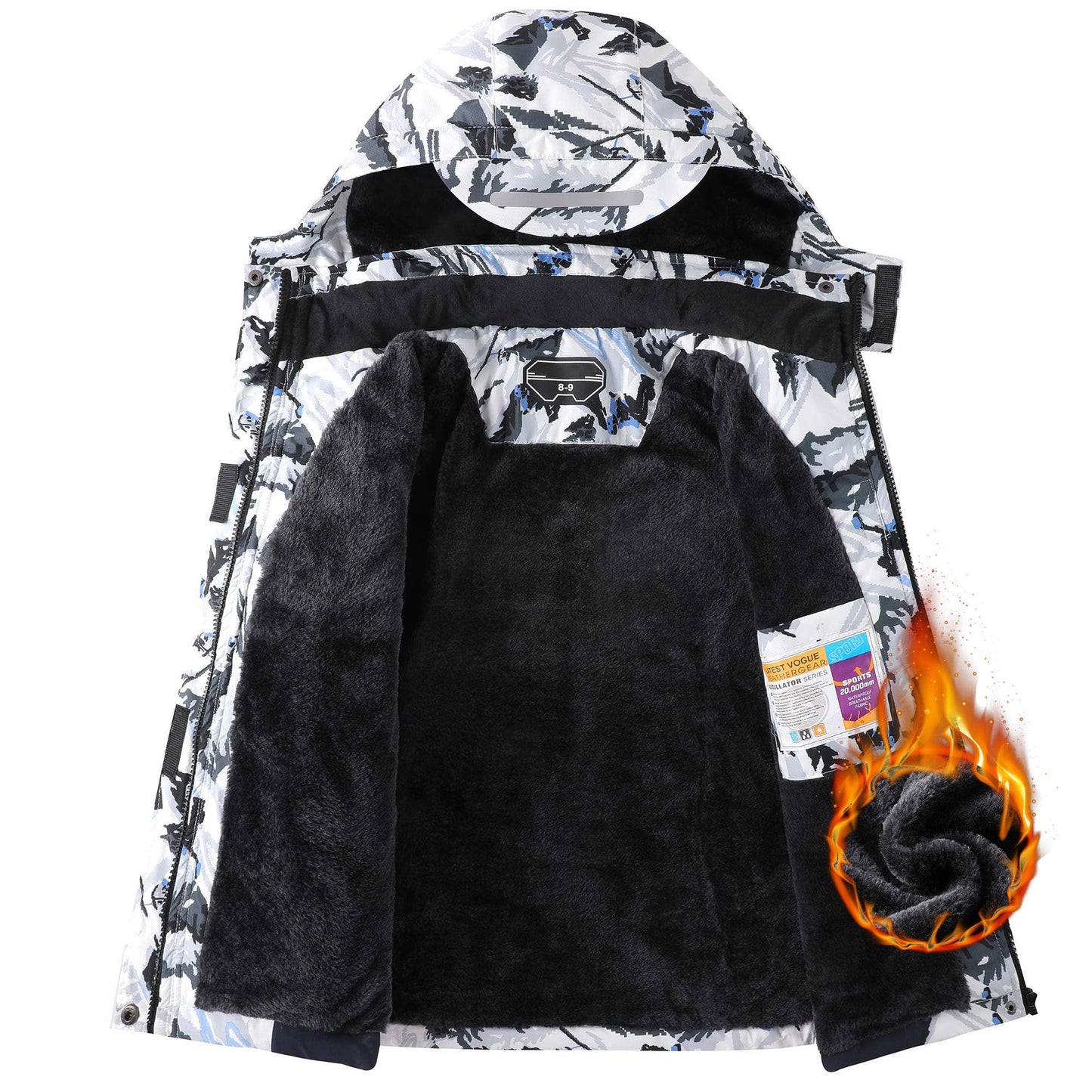 COOKFIP Kid's Ski Jacket Waterproof Boy's and Girl's Warm Fleece Winter Jacket Windproof Hooded Snow Coat (10-12,White Snow Mountain)