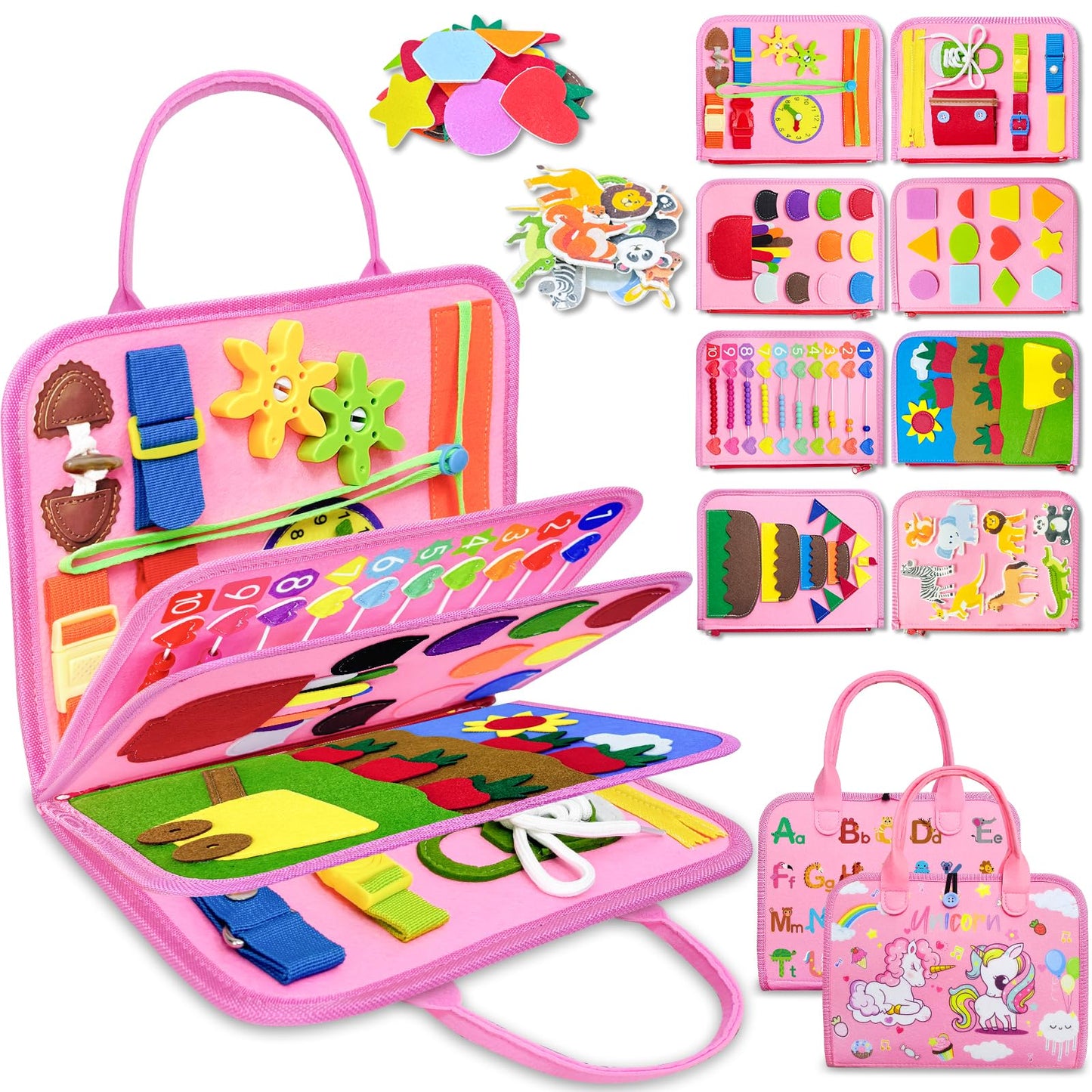 Exorany Busy Board Montessori Toys for Toddler Girl Birthday Gifts, Busy Book Sensory Learning Toys for Toddlers, Toddler Girl Airplane Car Travel Toy Educational Activities