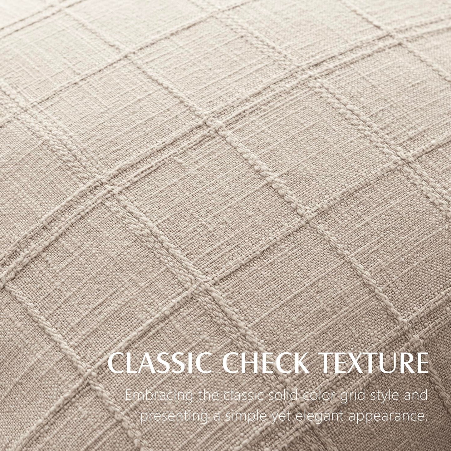 Foindtower Set of 2 Decorative Linen Check Throw Pillow Covers Neutral Farmhouse Lumbar Cushion Covers Modern Boho Home Decor for Sofa Chair Couch Bedroom Living Room Outdoor,12×20 Inch,Natural Linen