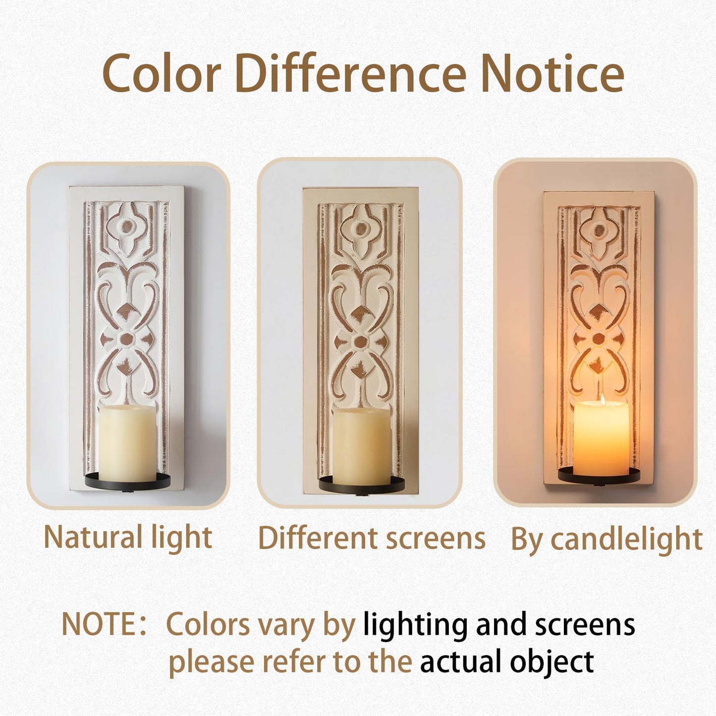 Rustic Candle Sconces Wall Decor Set of 2 - Walasis Wood Wall Candle Holders for Farmhouse White Boho Candle Sconce Art Distressed Thickened Pillar Candles Holder for Bathroom