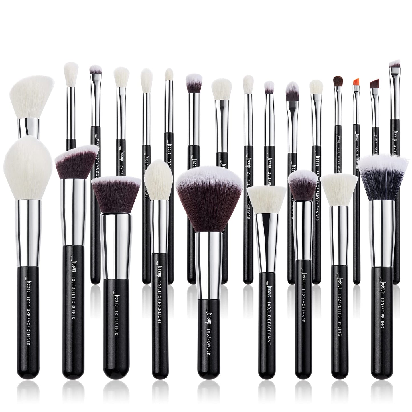 Jessup 25pcs Professional Makeup Brush Set Foundation Powder Concealer Eyeshadow Blending Blush Highlighter Natural-Synthetic Hair Brushes (Black/Silver)