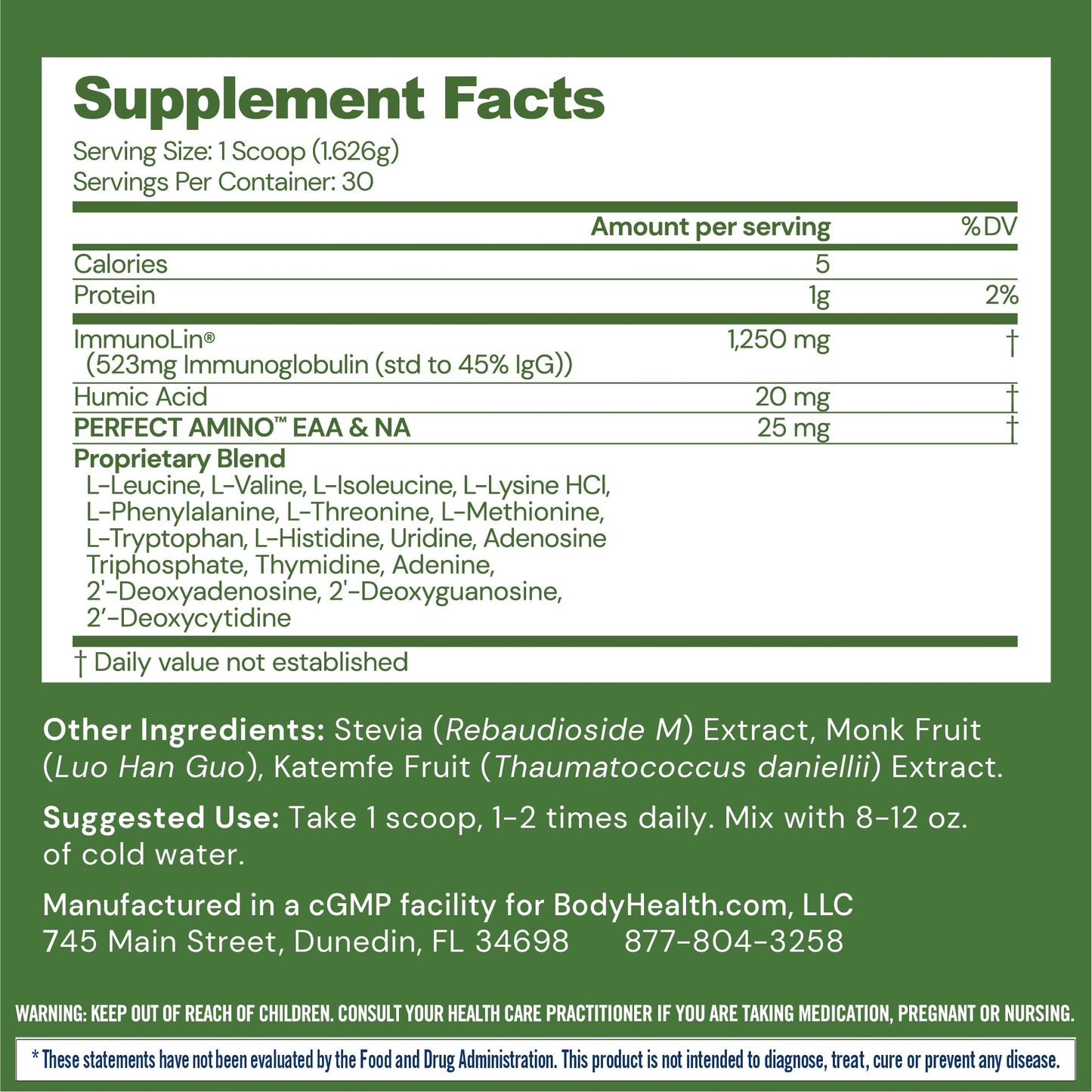 BodyHealth Gut Restore with PerfectAmino, ImmunoLin, and Humic Acid - Gut Health Supplement for Digestive and Immune Support - Unflavored - 30 Servings