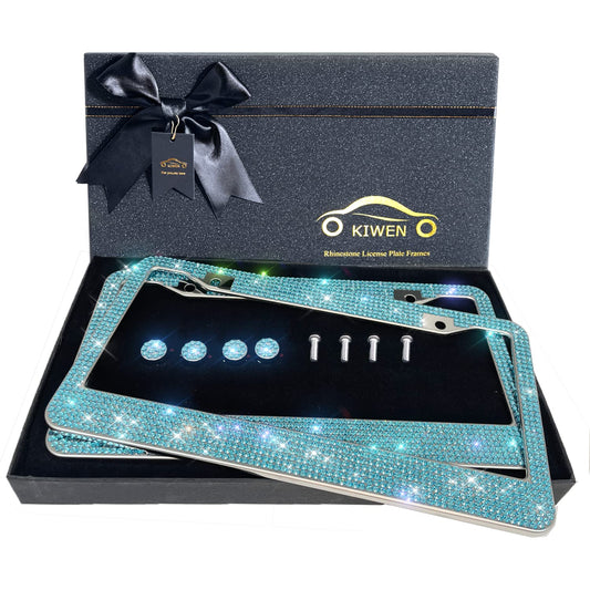 Bling License Plate Frames with High End Ribbon Gift Box,2 Pack Rhinestone License Plate Frame,Handcrafted Crystal Premium Stainless Steel Bling License Plate Frame for Women,Birthday