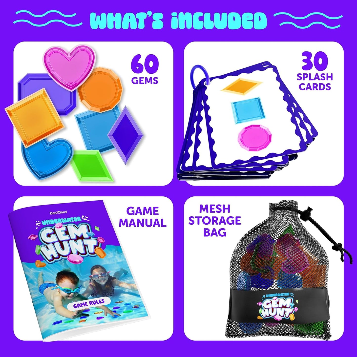 Dan&Darci Pool Gem Hunt Diving Game for Kids - Pools Toys for Kid Ages 6 7 8 9 10 11 12 Year Old - Water Games Swimming Dive Toy - Gifts for Girls, Boy Ages 6-8, 8-12, Summer Fun