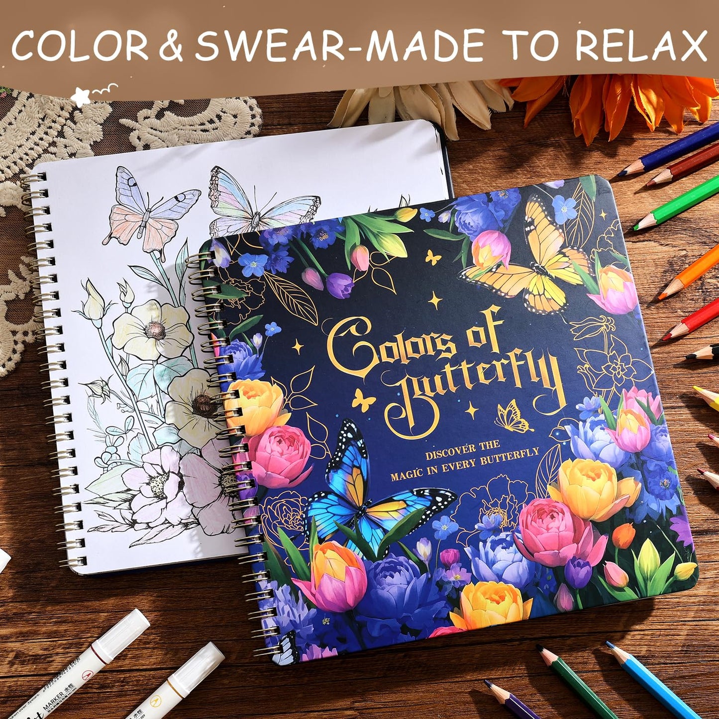 Women's Coloring Book 30 Pages Butterfly & Flower Pattern Coloring Books for Adults to Relax and Relieve Anxiety, Gift for Mother's Day, Birthdays, Christmas, Anniversaries