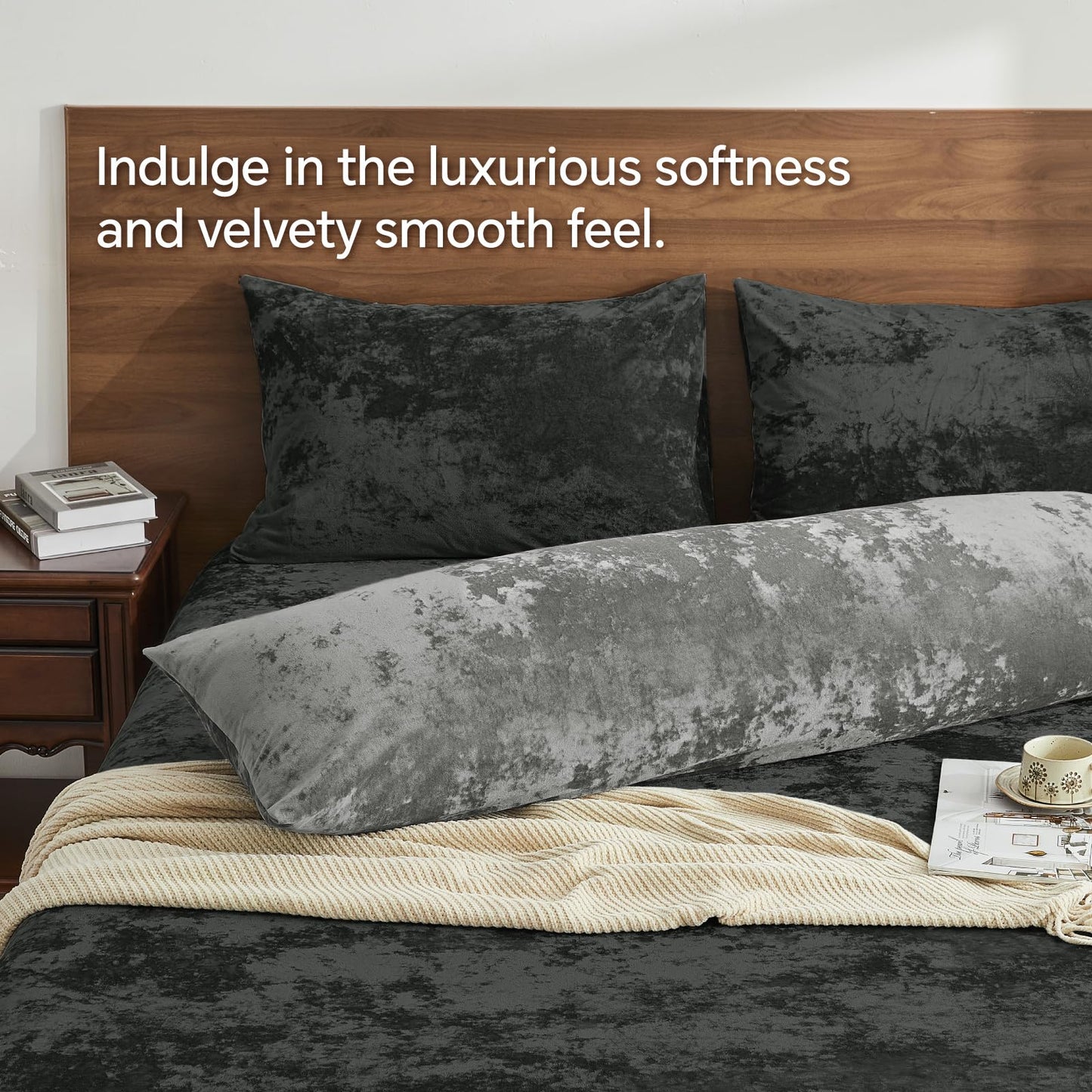 BEDELITE Velvet Body Pillow Cover with Zipper, Soft and Plush 20x54 Long Pillow Case, Velvety Smooth and Cozy Body Pillow Pillowcase for Bedroom and Couch, for All Seasons(Gray)