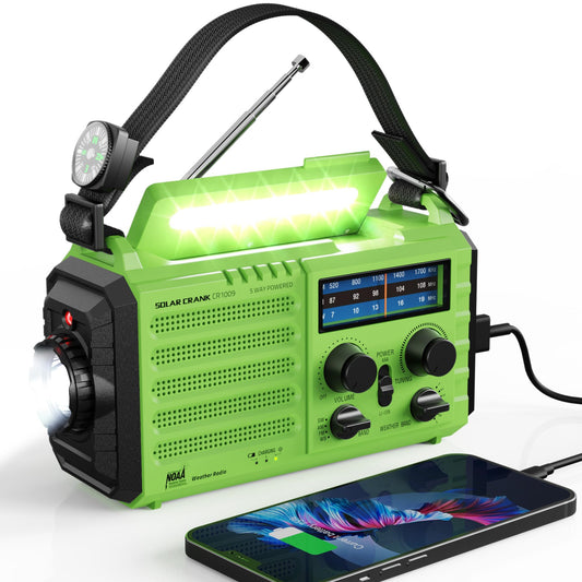 Raynic Emergency Radio, 5000mAh/18500mWh Weather Radio, Solar Hand Crank Radio with AM/FM/SW/NOAA Alert, Cell Phone Charger, Headphone Jack, Flashlight and SOS Siren