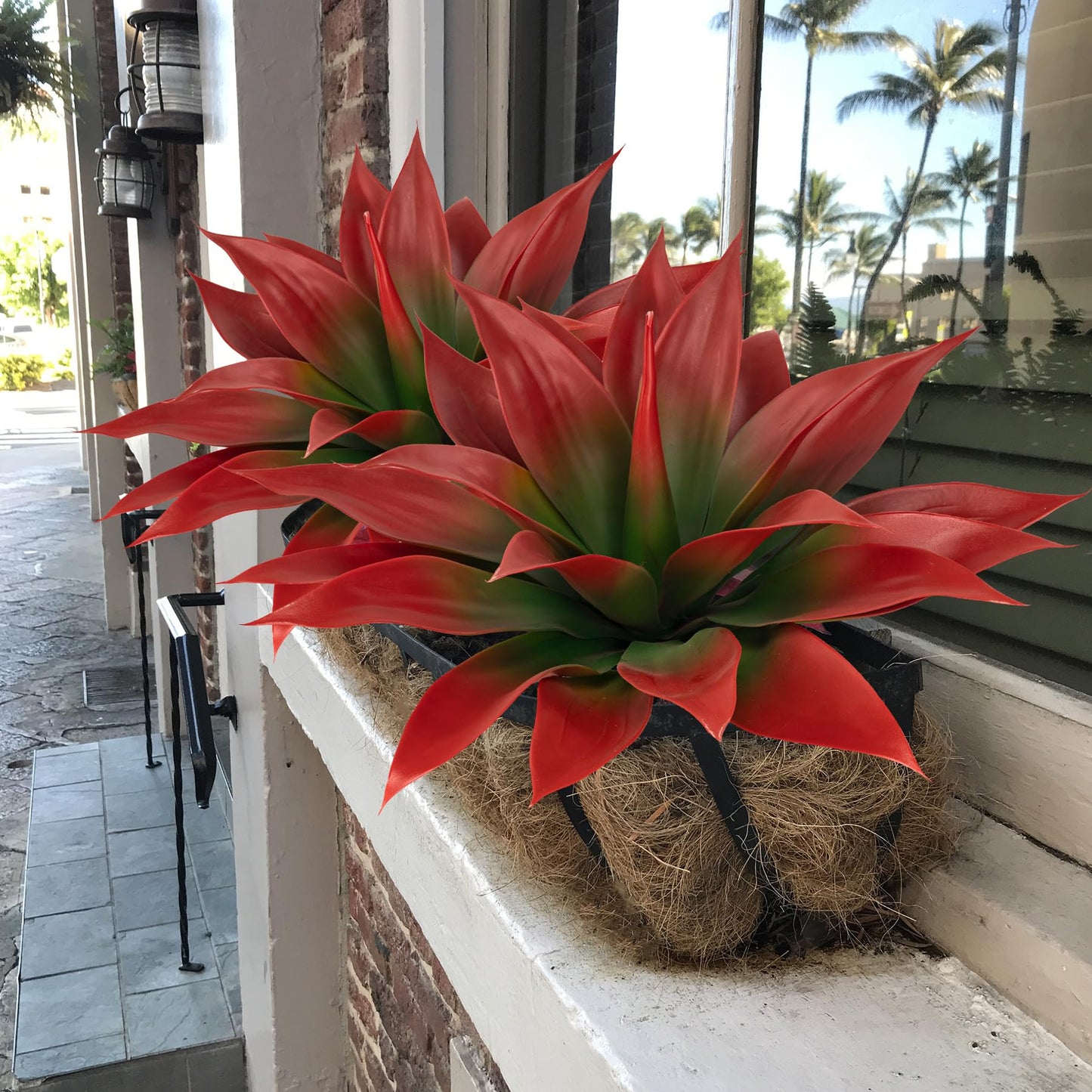 Ttranewsoo Artificial Agave Plants,Large UV Resistant Fake Agave Planters for Indoor and Outdoor Decorating Tropical Plant Succulents Greenery Indoor Decor (2Pack,18" Red)