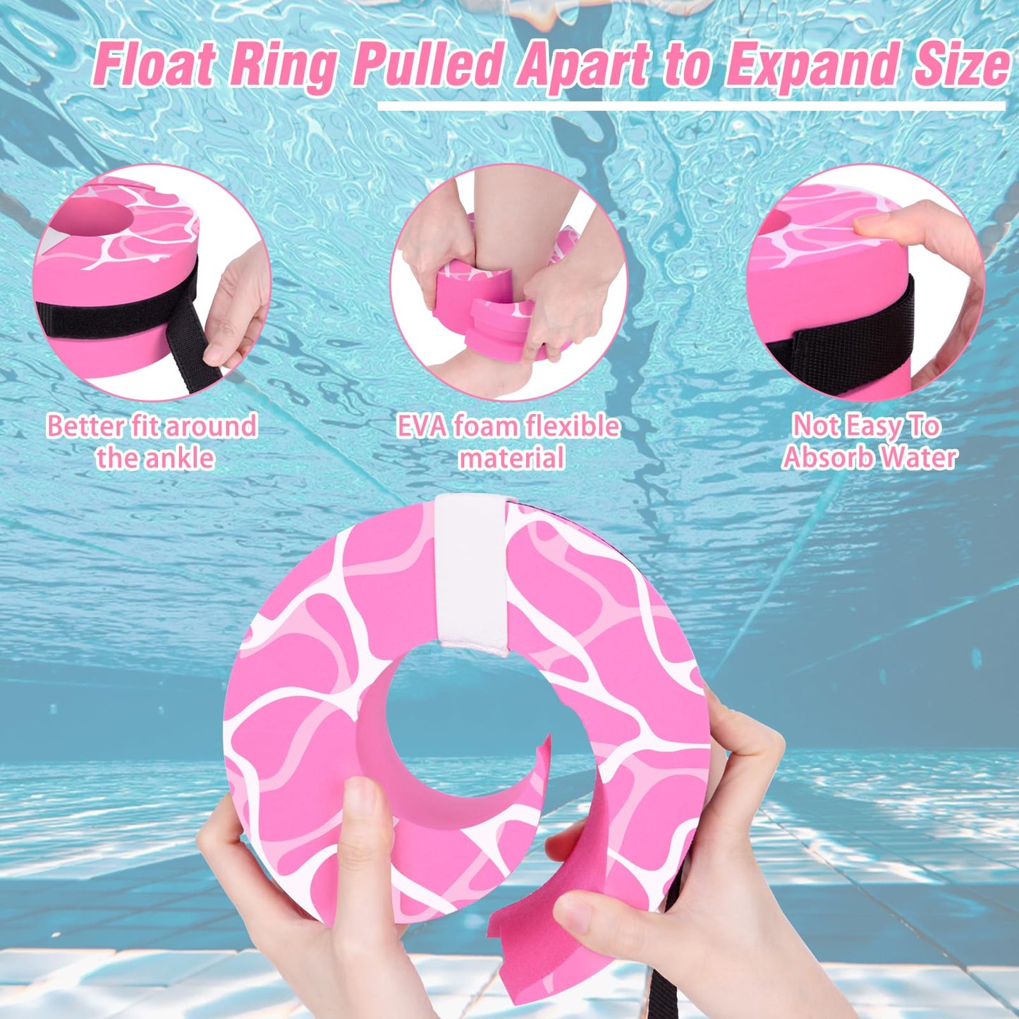 Hikeen Swim Aquatic Cuffs,High-Density EVA Water Aerobics Float Ring Fitness Pool Exercise Weights Set, Water Ankles Arms Belts with Adjustable Float for Swim Fitness Training (Pink)
