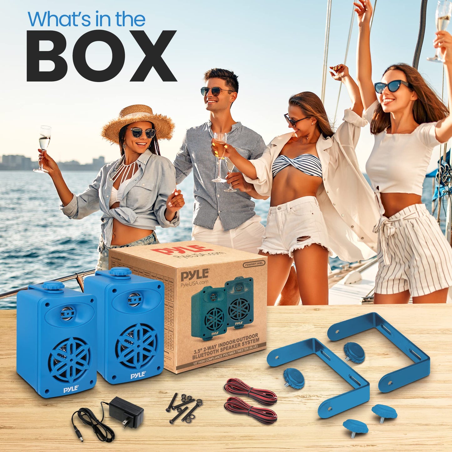 PyleUsa Bluetooth In/outdoor Speakers Pair - 200 Watt Dual Waterproof 3.5” 2-Way Full Range System w/ 1/2” High Compliance Polymer Tweeter - Home, Boat, Marine, Deck, Patio, Poolside - PDWRBT36BL