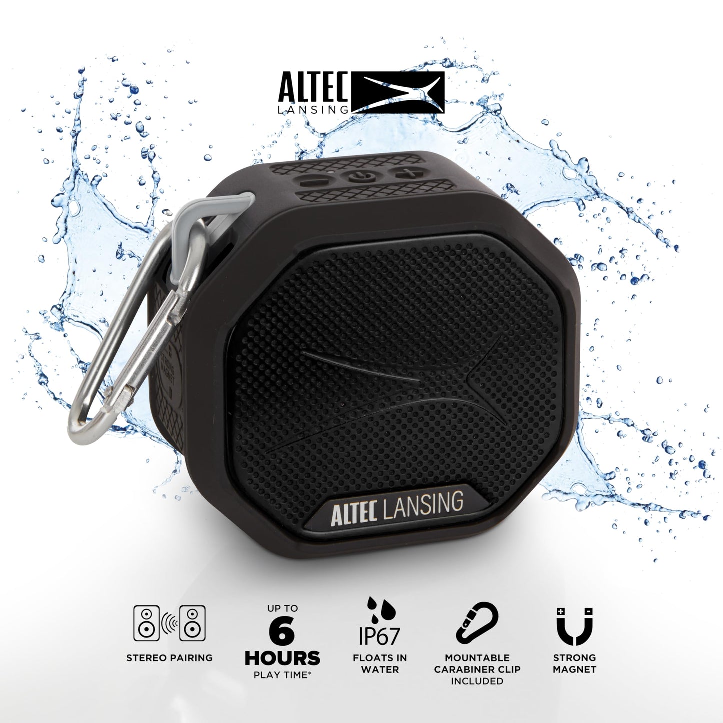 Altec Lansing HYDRATREK Magnetic Bluetooth Speaker, Waterproof IP67, Portable Speaker, True Wireless Pairing, USB-C Quick Charge, 3.7V 400mAh Battery, Voice Assistant, Perfect for Any Adventure…
