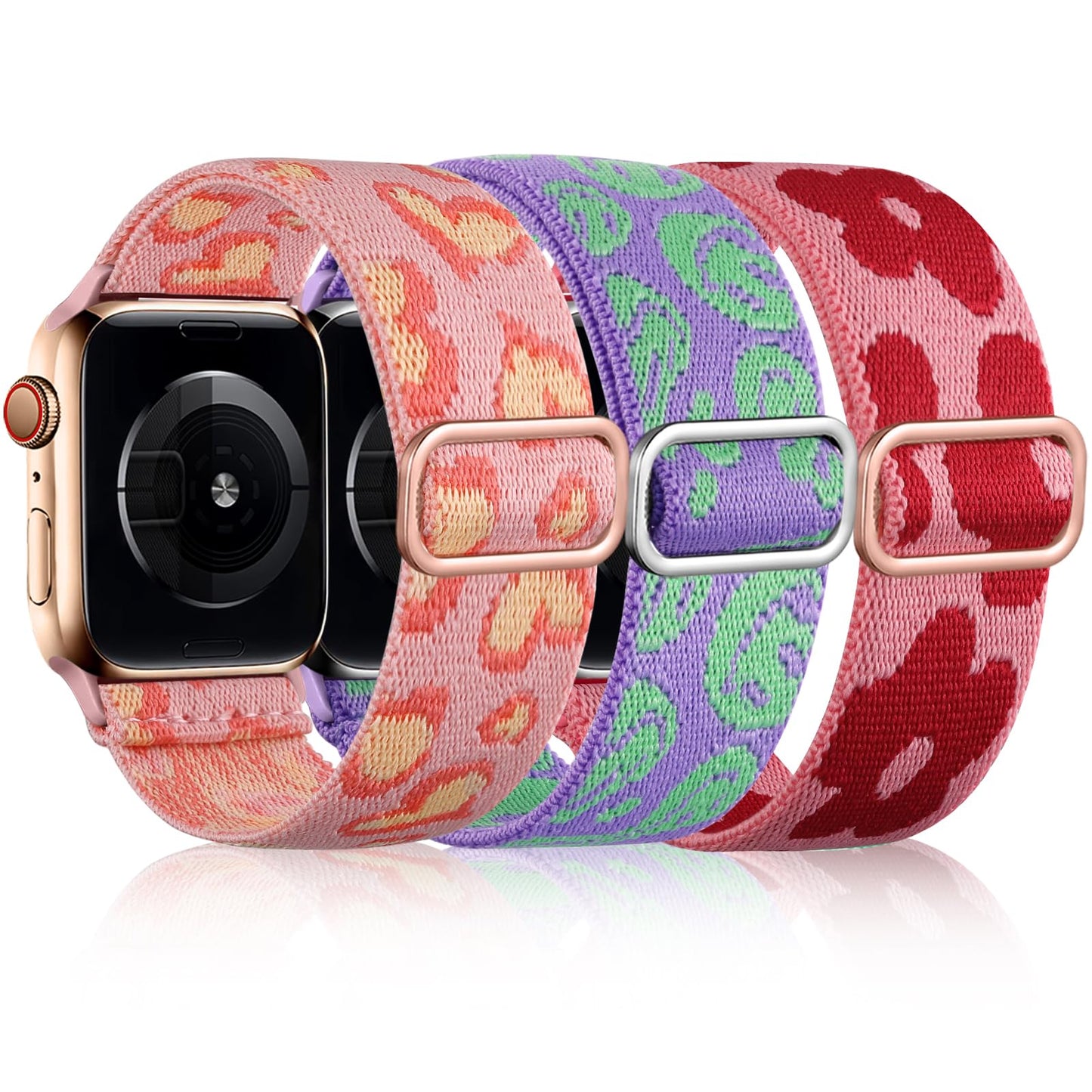 DaQin 3 Pack Stretchy Nylon Solo Loop Band Compatible with Apple Watch Band 38mm 40mm 41mm 42mm 44mm 45mm 49mm, Soft Nylon Elastic Braided Wristband for iWatch Series 9 8 7 6 5 4 3 2 1 Ultra SE Women