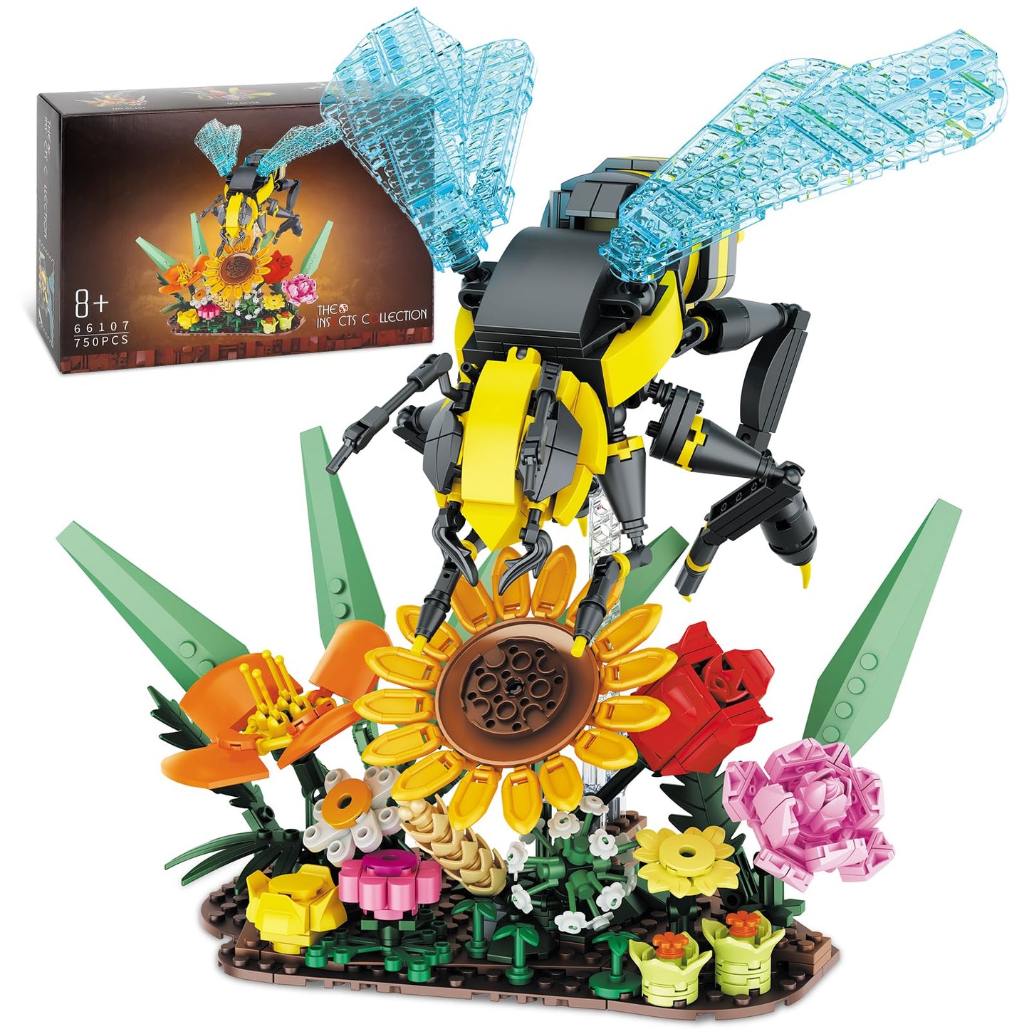 Flowers & Bee Insect Collection Animals Building Set, Insects and Sunflower Bouquet Plants for Nature Decor, Ideas Gift Bug Building Toy for Adults Boys Girls (750 PCS)