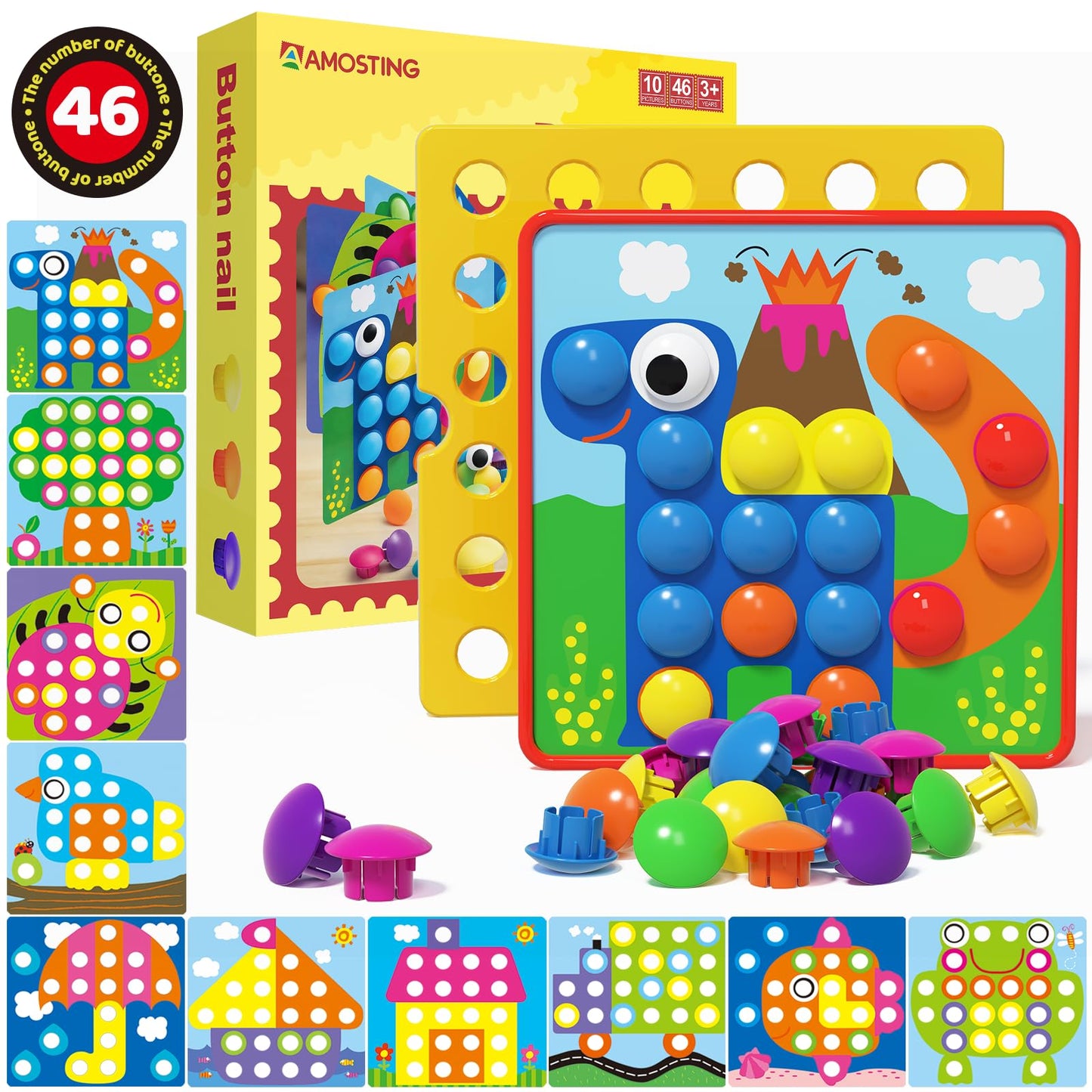 AMOSTING Matching Mosaic Pegboard – Sensory Early Educational Kids Activity, Gifts for Toddlers